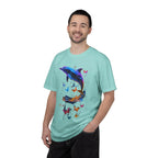 Colorful Dolphin Splash with Butterflies T-Shirt | Ocean Animal Tee - 250 USA Celebration
