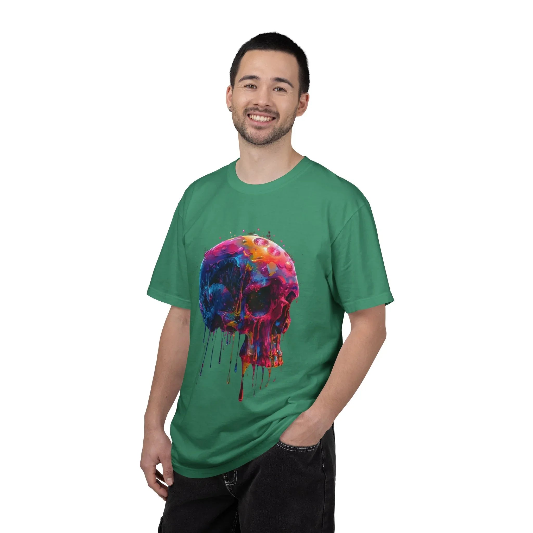 Colorful Drip Skull T-shirt | Watercolor Skull Shirt, Artistic Gothic Tee - 250 USA Celebration
