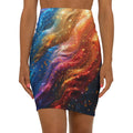 Galaxy Swirl Pencil Skirt — Colorful Cosmic Print Mid-Waist Skirt