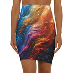 Galaxy Swirl Pencil Skirt — Colorful Cosmic Print Mid-Waist Skirt