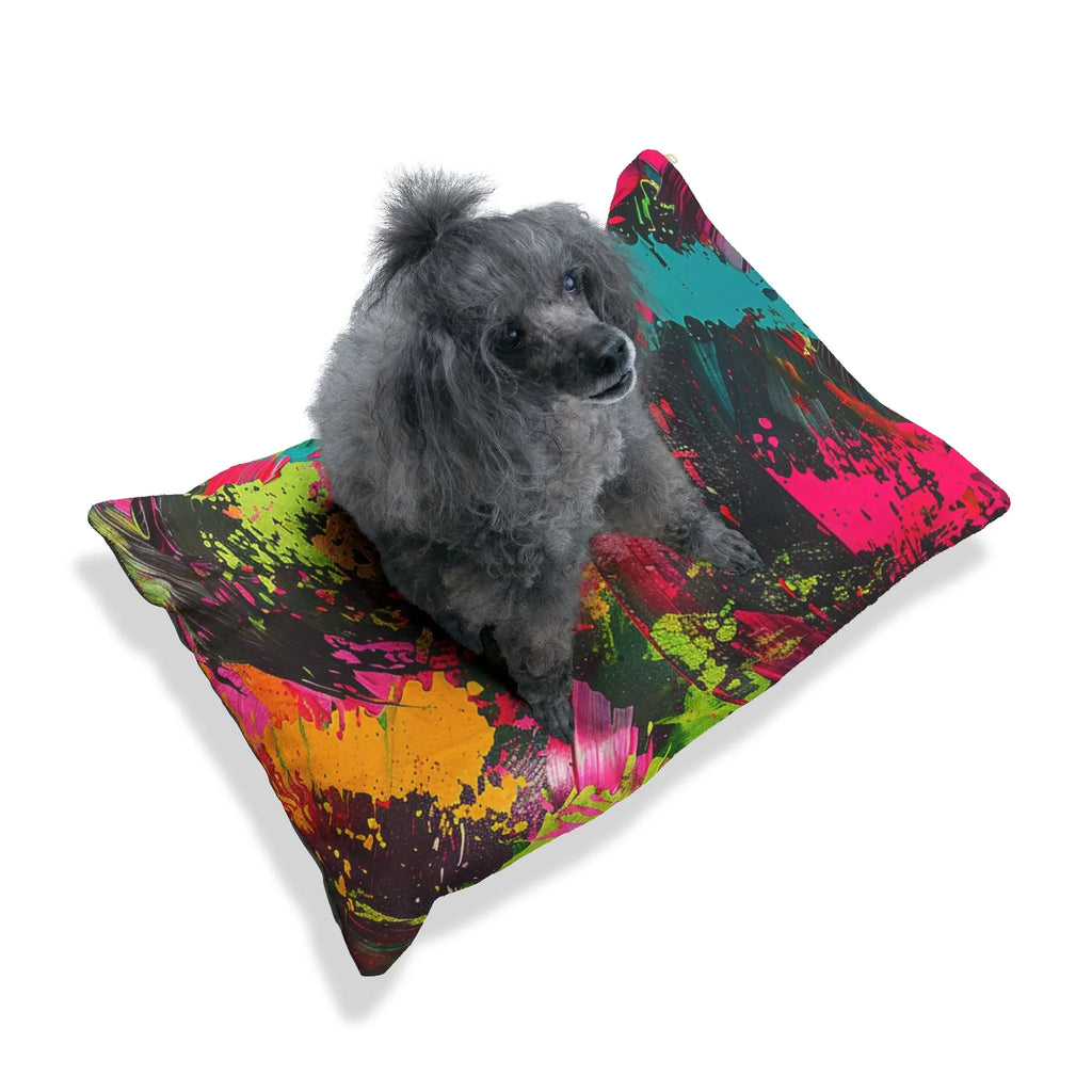 Neon Paint Splash Pet Bed | Abstract Colorful Brushstroke Dog Cushion - 250 USA Celebration