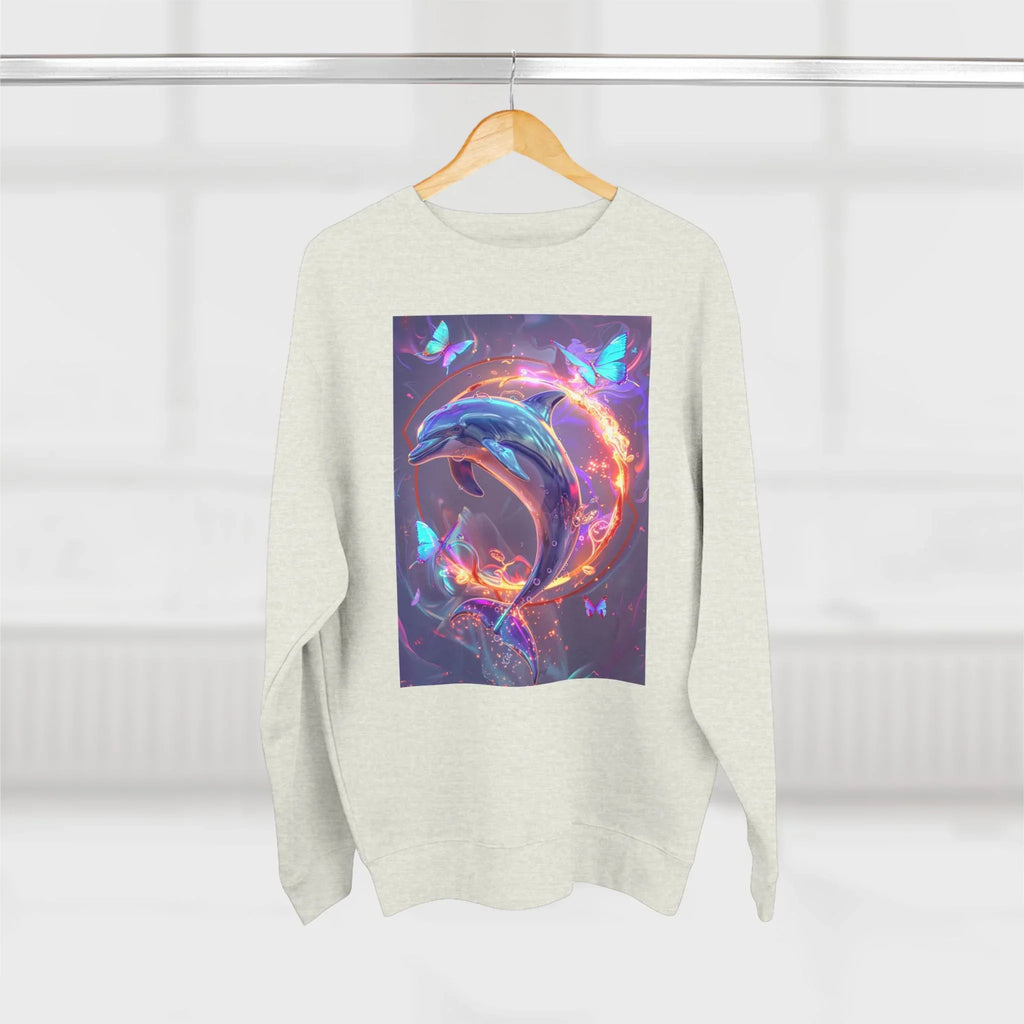 Neon Mystic Dolphin Ring sweatshirt | Glowing Butterflies, Fantasy Ocean Art - 250 USA Celebration