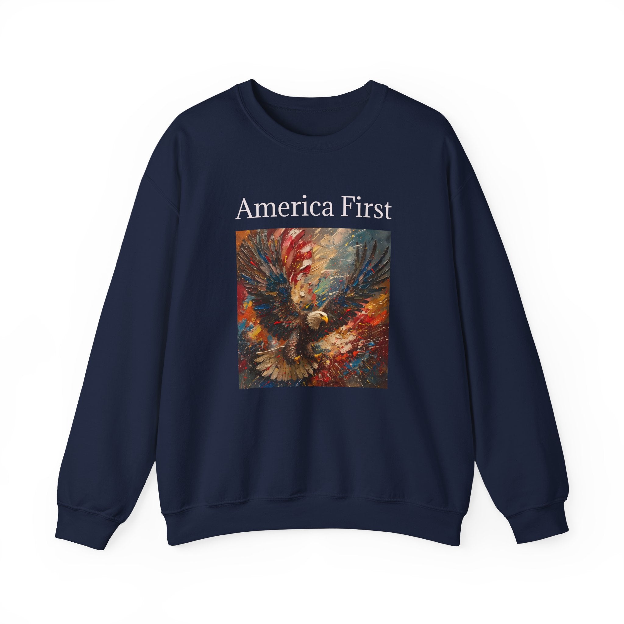 Patriotic Sweatshirt, American Eagle with America First Headline, USA Pullover Jumper, Fourth of July Gift, Political Statement Top, Unisex