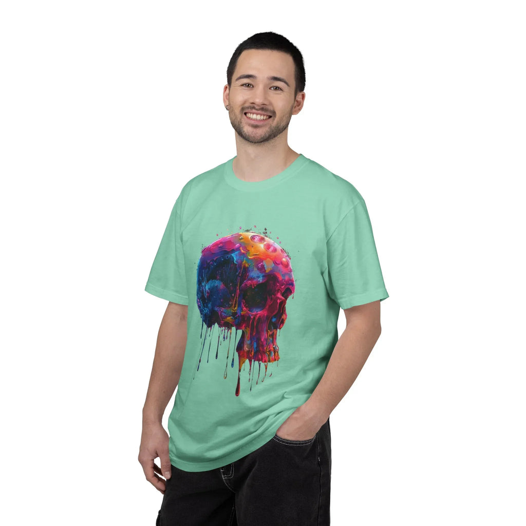 Colorful Drip Skull T-shirt | Watercolor Skull Shirt, Artistic Gothic Tee - 250 USA Celebration