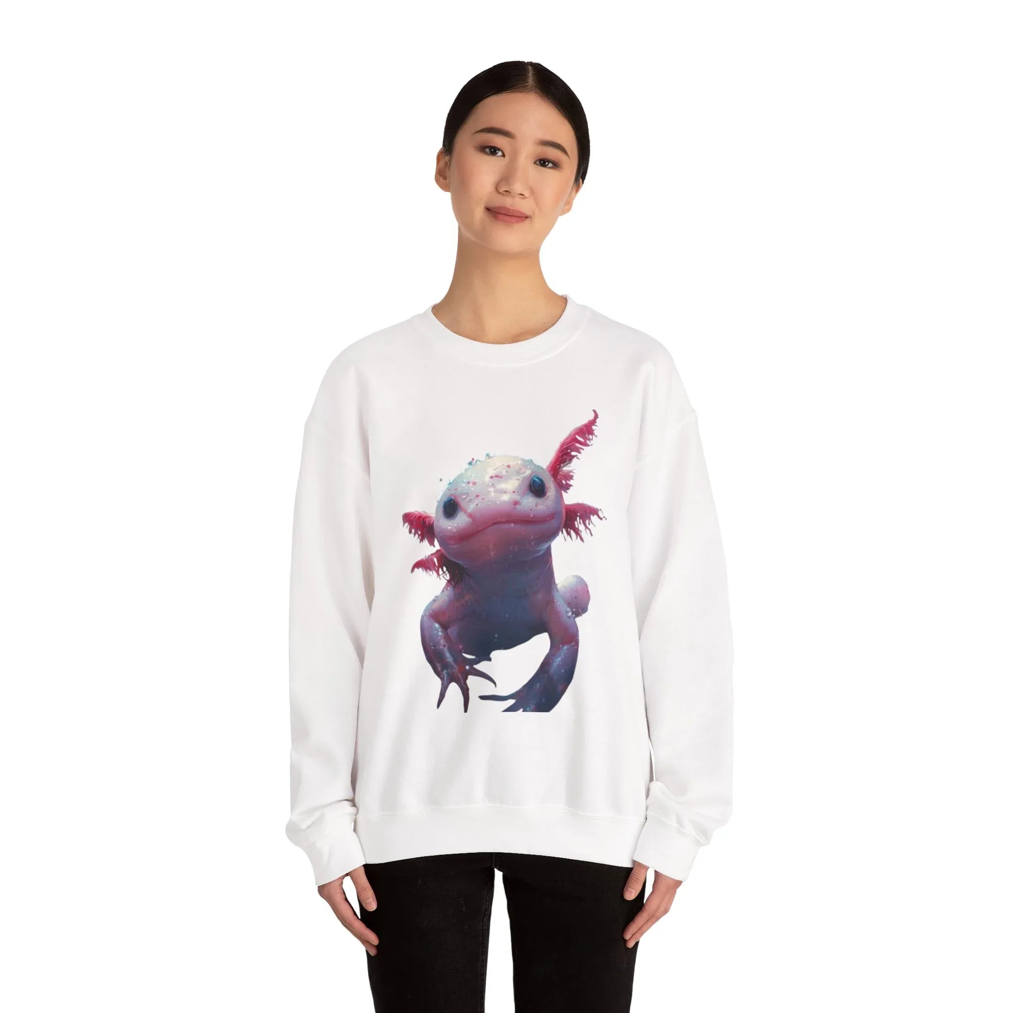 Pink Axolotl Illustration Sweatshirt | Cute Amphibian Art, Pastel Watercolor - 250 USA Celebration