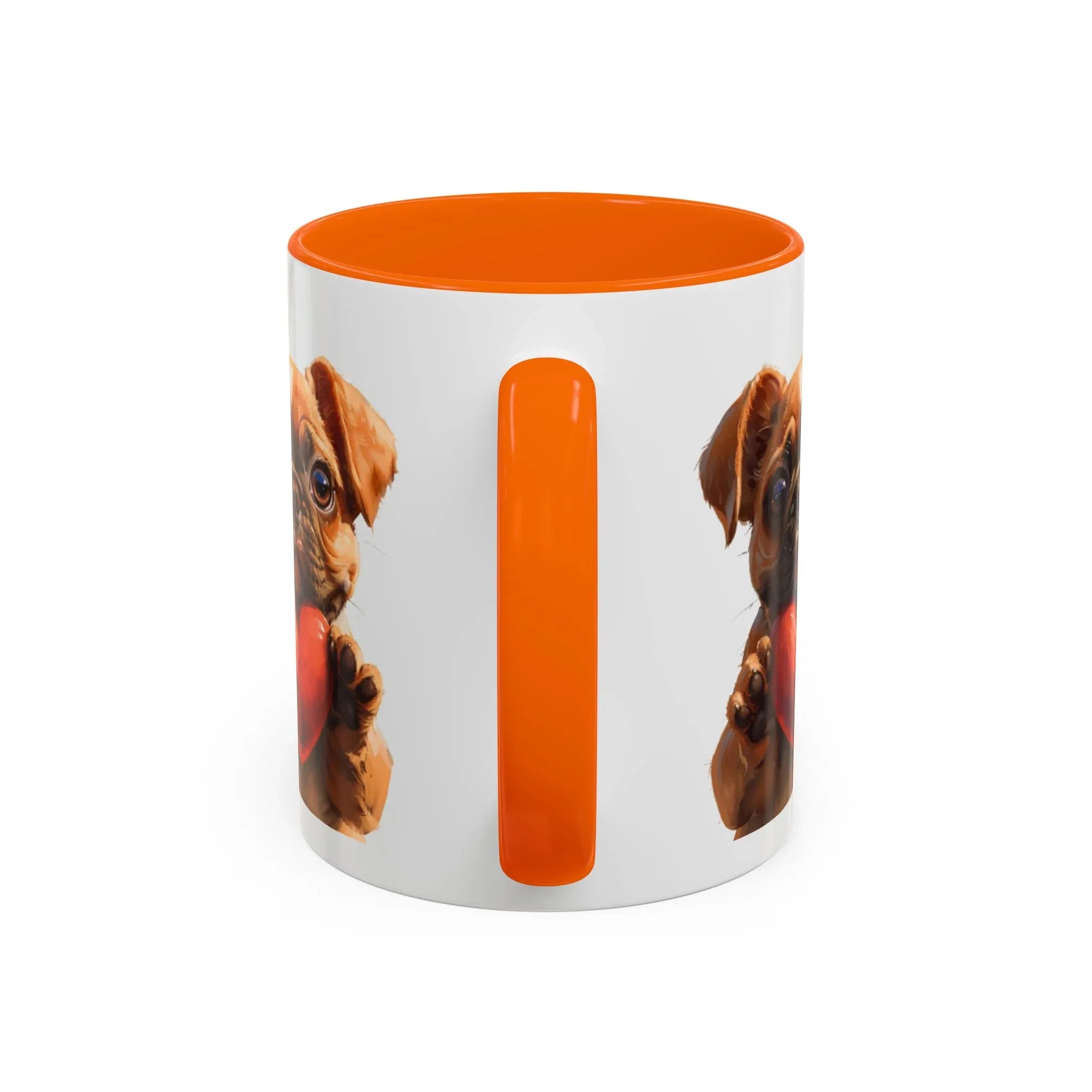 Cute French Bulldog Holding Red Heart Accent Coffee Mug | Puppy Cartoon Illustration - 250 USA Celebration