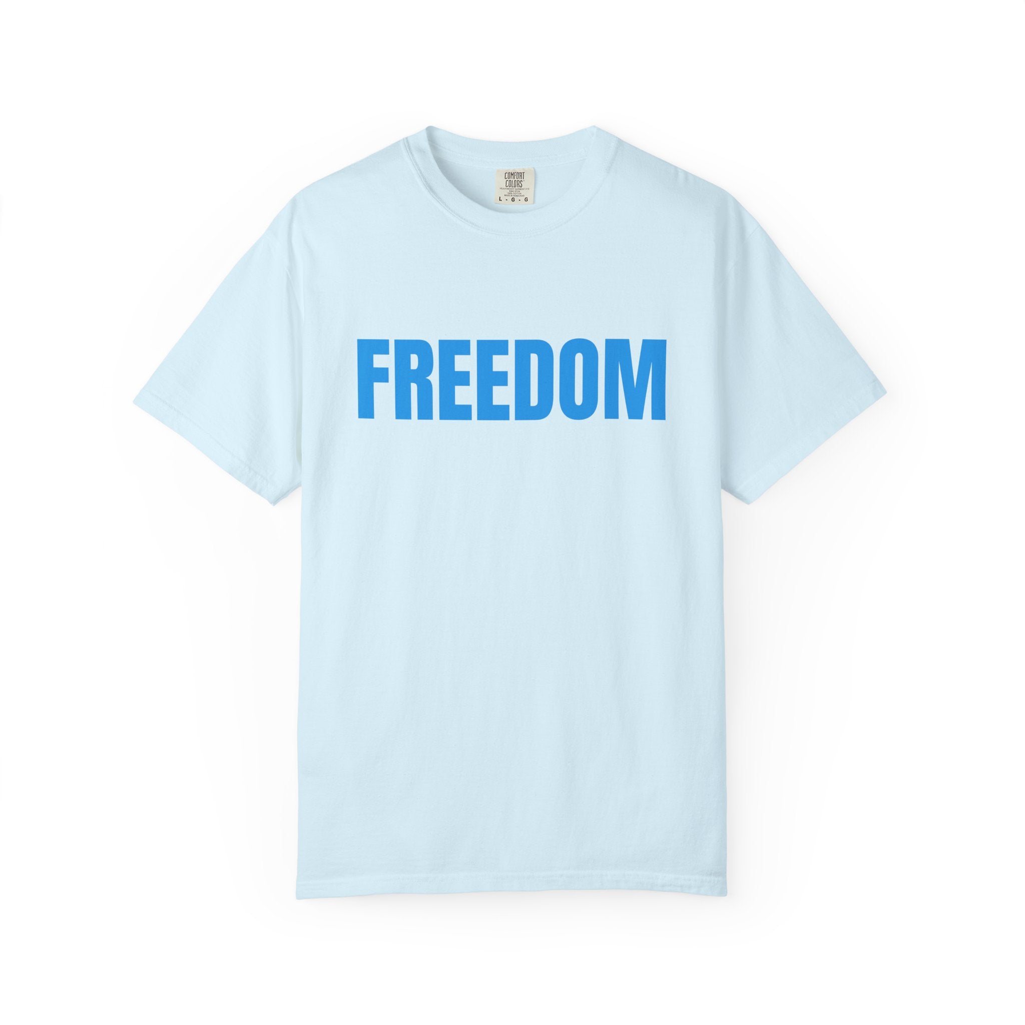 Freedom Graphic T-Shirt — Bold Blue Text Patriotic Tee