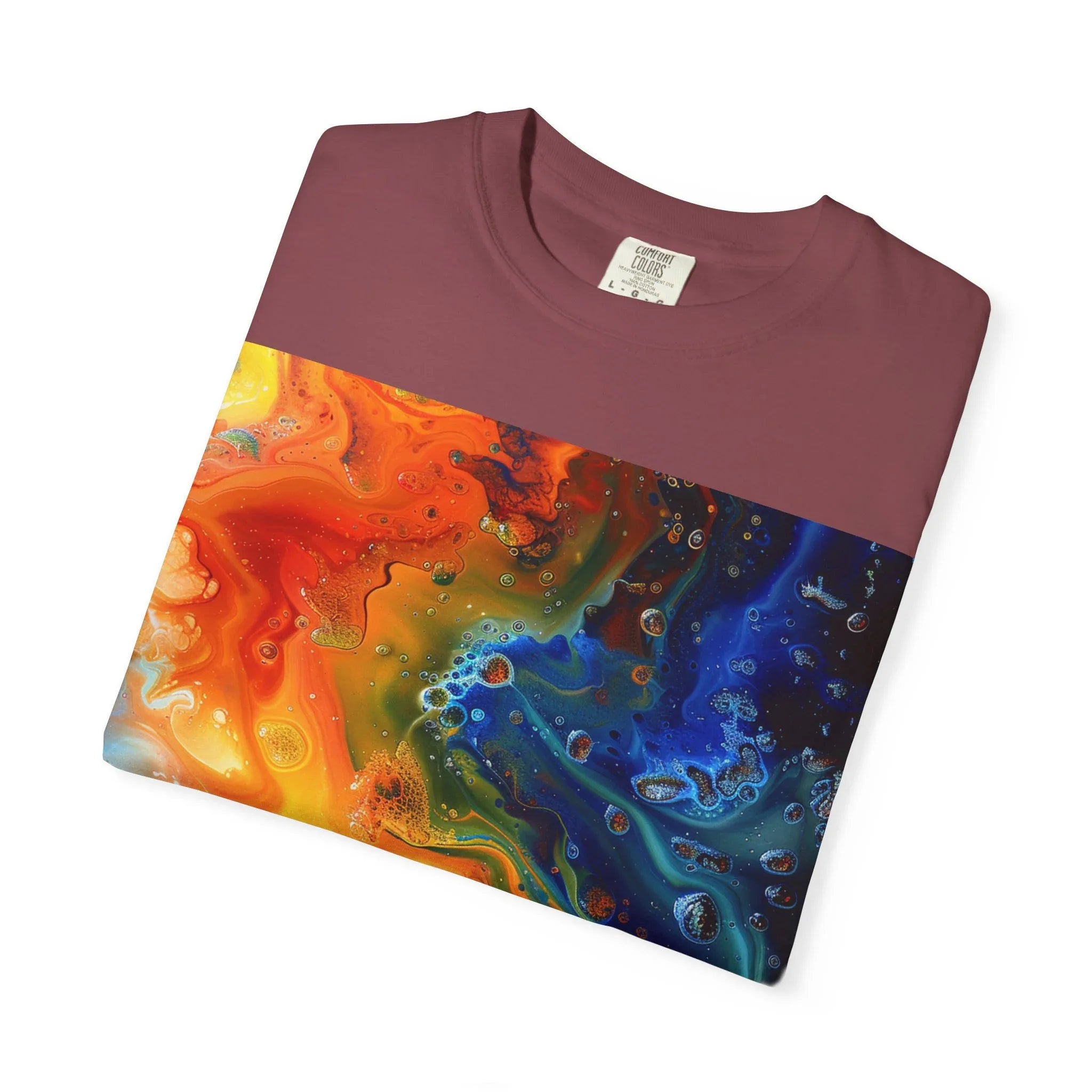 Colorful Abstract Swirl T-Shirt, psychedelic design blooms with surreal depth, blending free-flowing lines and bold swirls - 250 USA Celebration