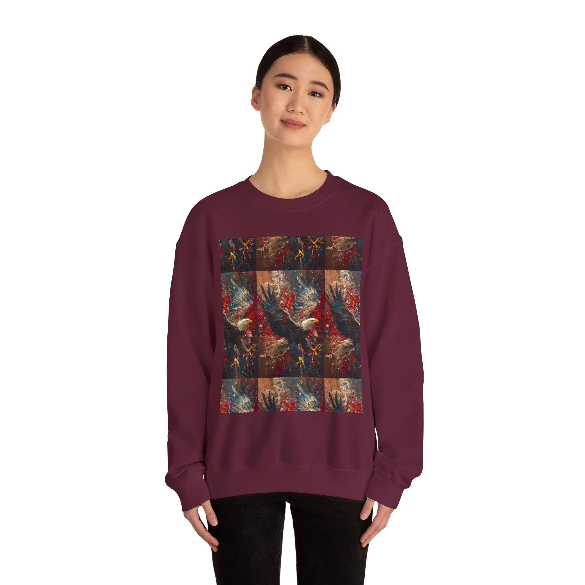 God Bless America Eagle Artwork crewneck sweatshirt | Patriotic eagle collage - 250 USA Celebration