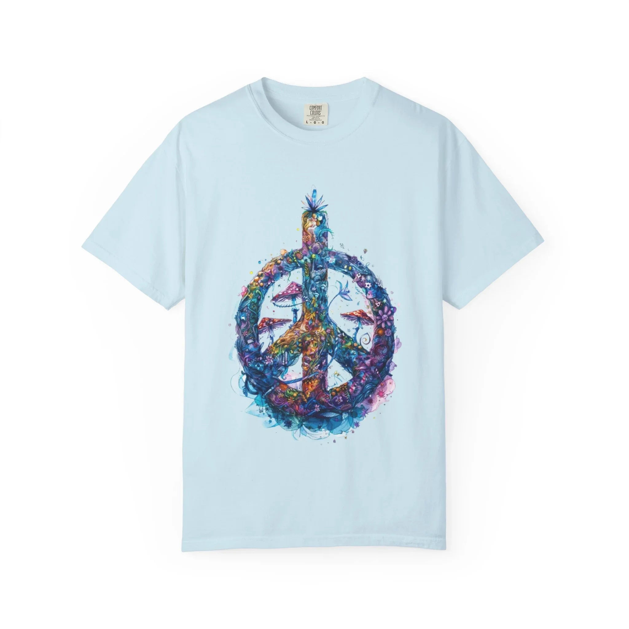 Psychedelic Mushroom Peace Sign T-Shirt | Neon Tie-Dye 60s Hippie Poster - 250 USA Celebration