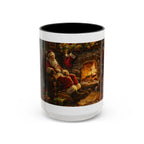 Santa Claus Fireplace Scene Accent Coffee Mug | Storybook Illustration, Rustic Cabin - 250 USA Celebration