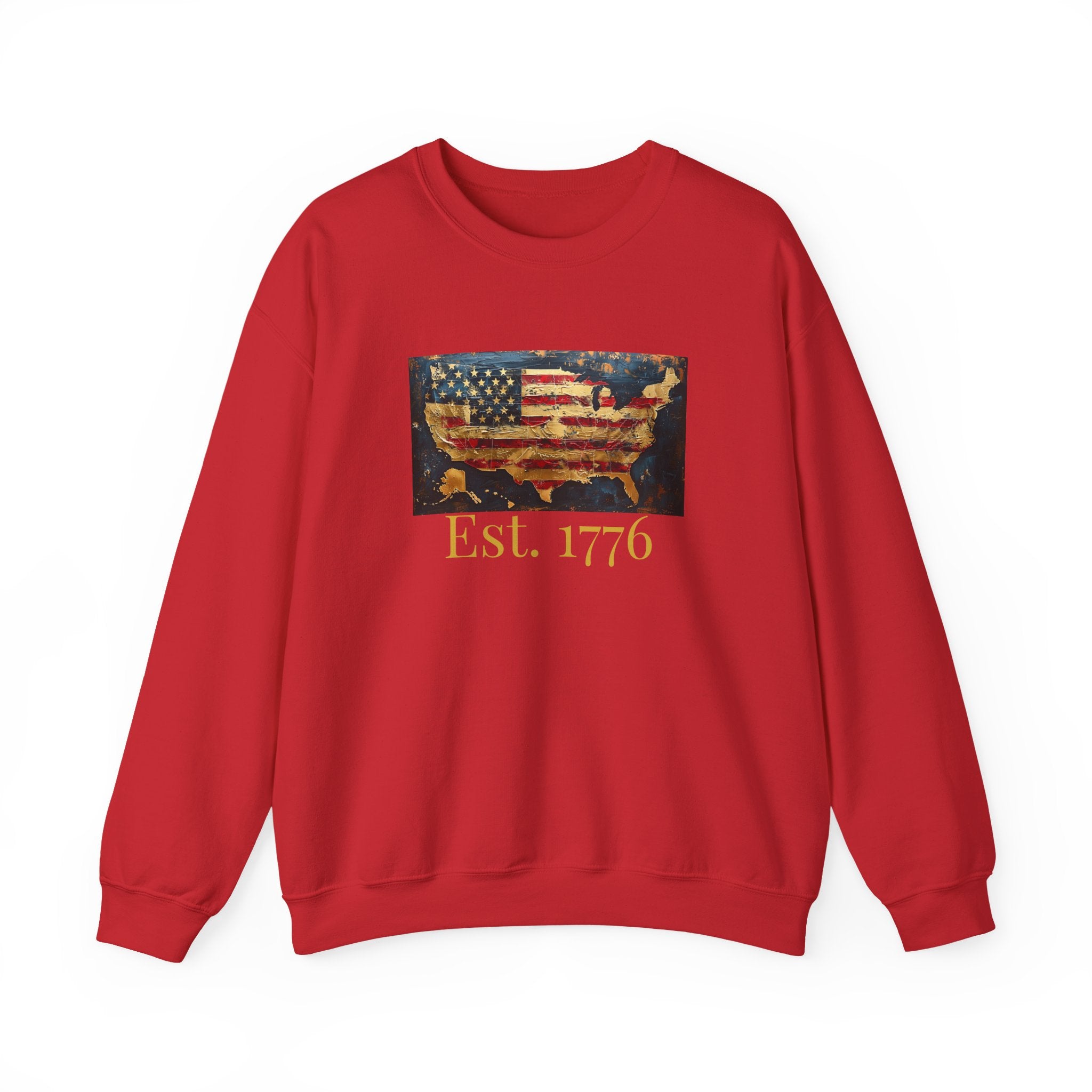 Crewneck Sweatshirt — Vintage American Flag Map “Est. 1776” (250th Anniversary)