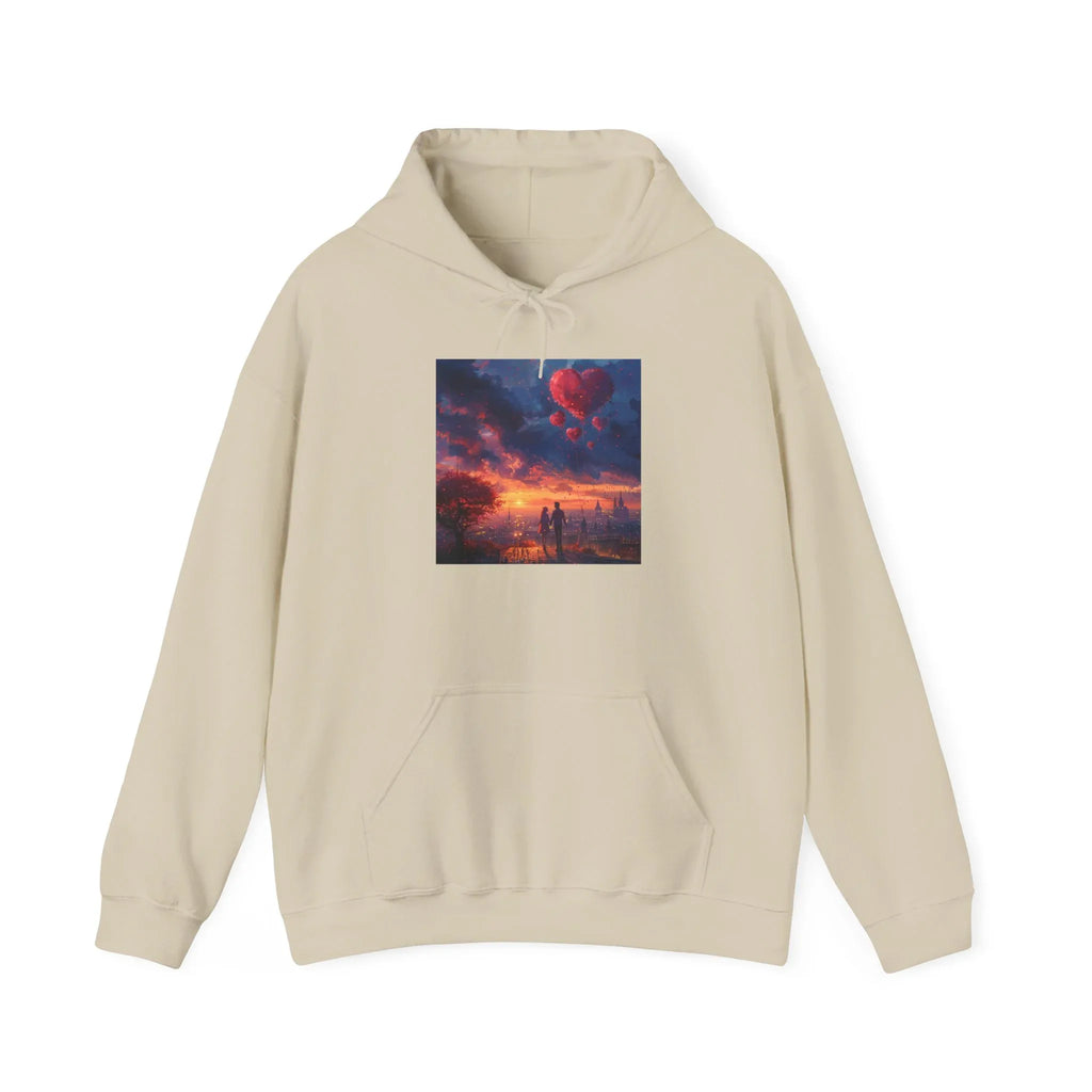 Romantic Sunset Hoodie with Hot Air Balloon, Unisex Sweatshirt for Valentines Day, Valentine's Day T-Shirts, Personalized Valentine's Gifts - 250 USA Celebration