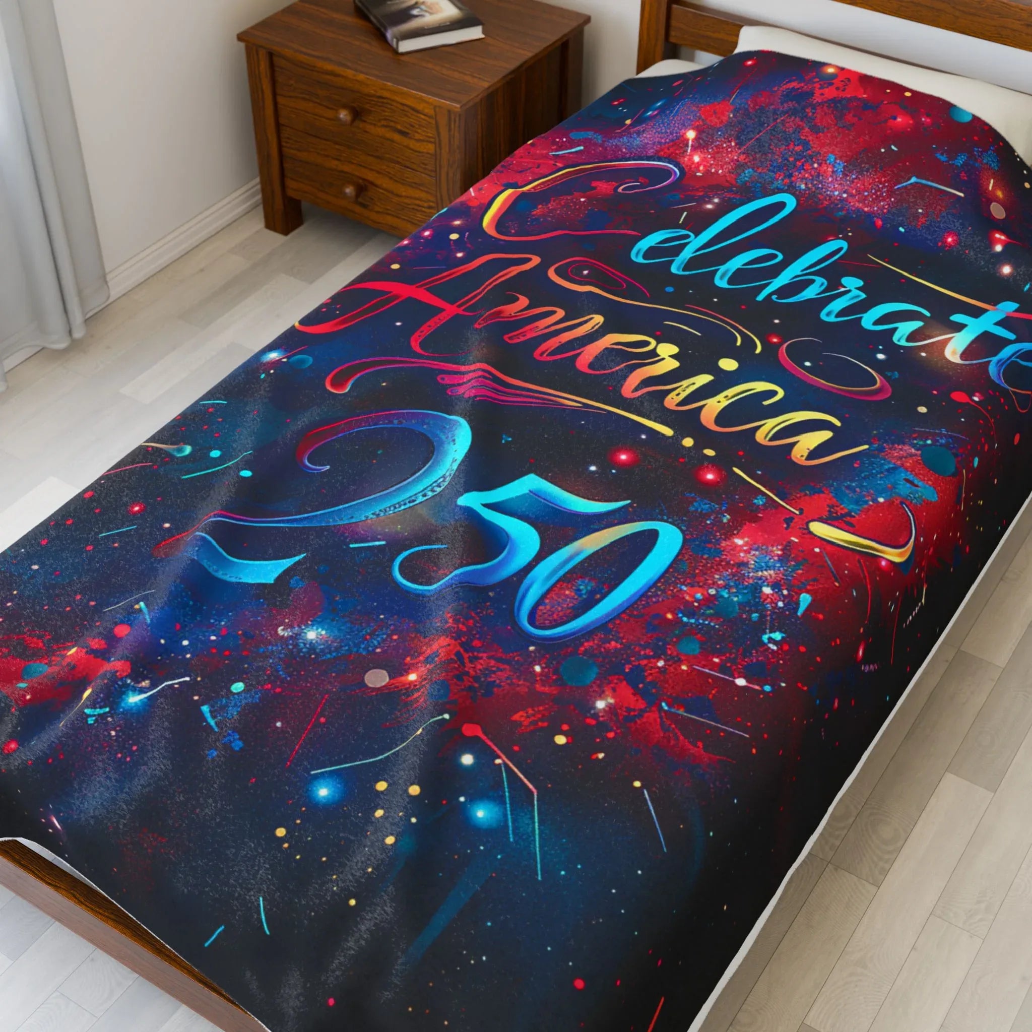 Celebrate America 250 Velveteen Plush Blanket | Patriotic Fireworks Design - 250 USA Celebration