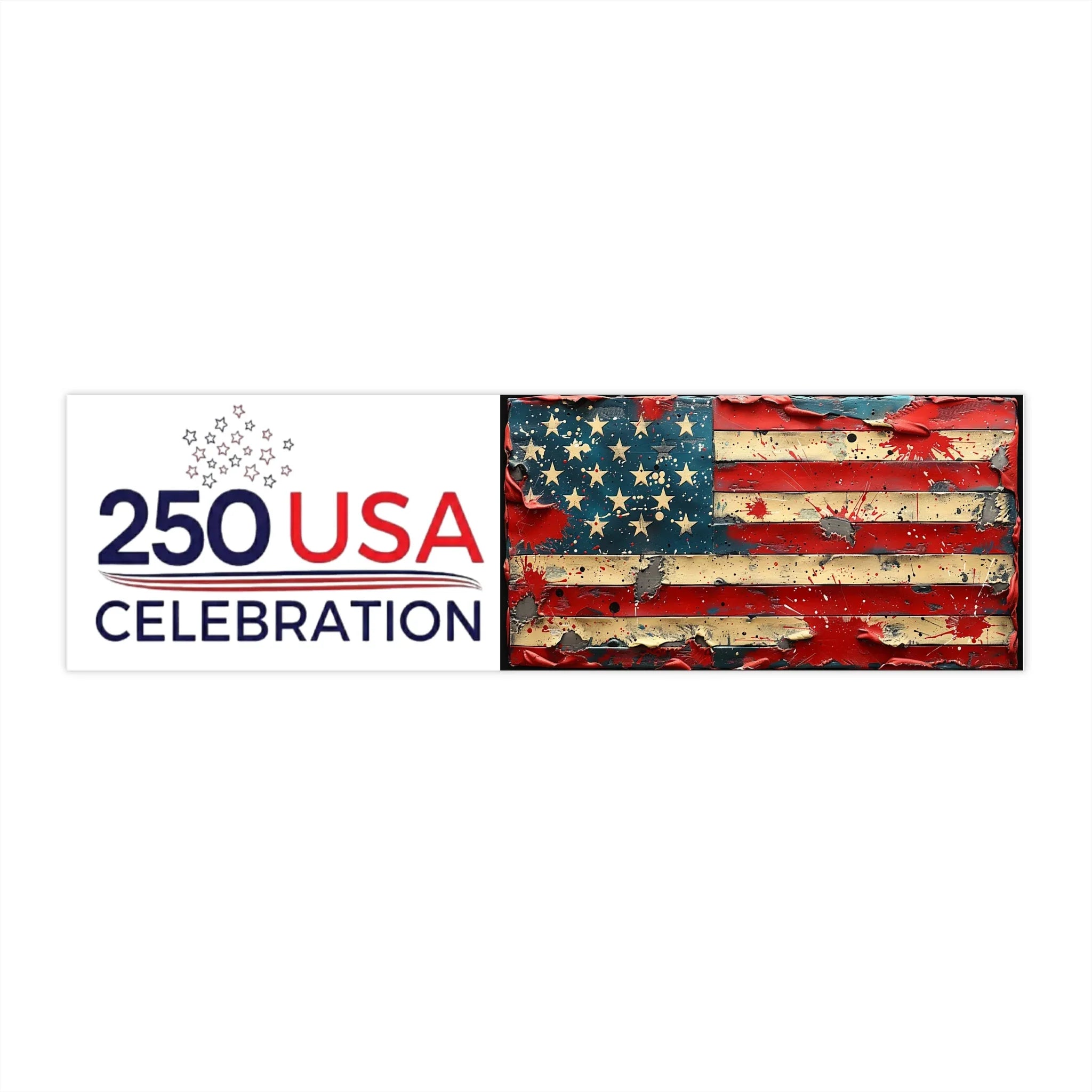 250 USA Celebration Bumper Sticker | American Flag Distressed Decal - 250 USA Celebration