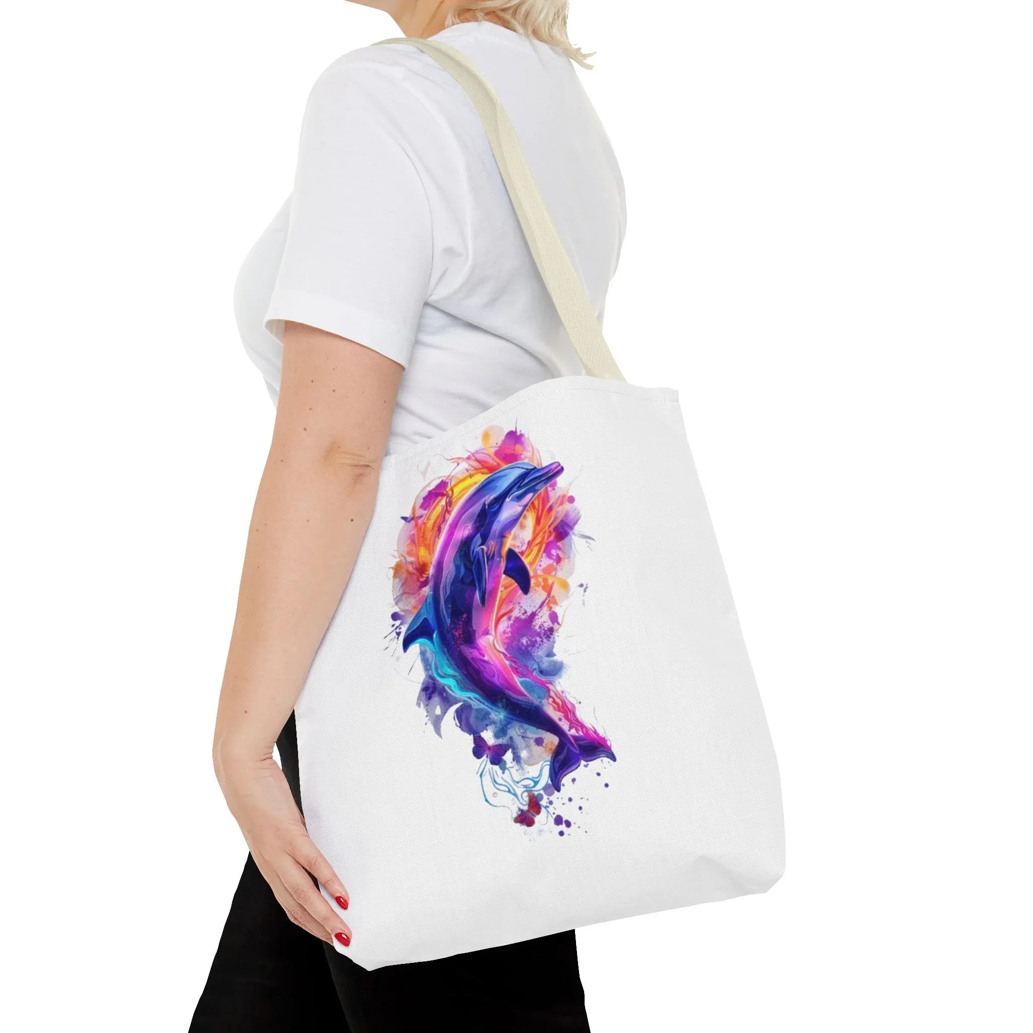 Colorful Watercolor Dolphin Tote Bag | Vibrant Splash Ocean Art - 250 USA Celebration