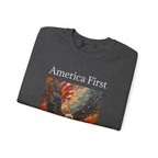Patriotic Sweatshirt, American Eagle with America First Headline, USA Pullover Jumper, Fourth of July Gift, Political Statement Top, Unisex