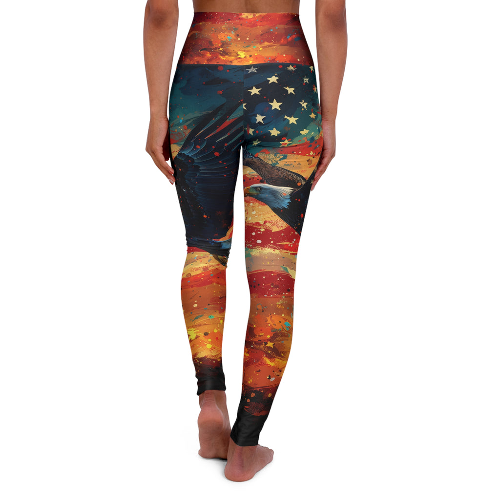 Patriotic Eagle High-Waist Yoga Leggings — American Flag Athletic Leggings