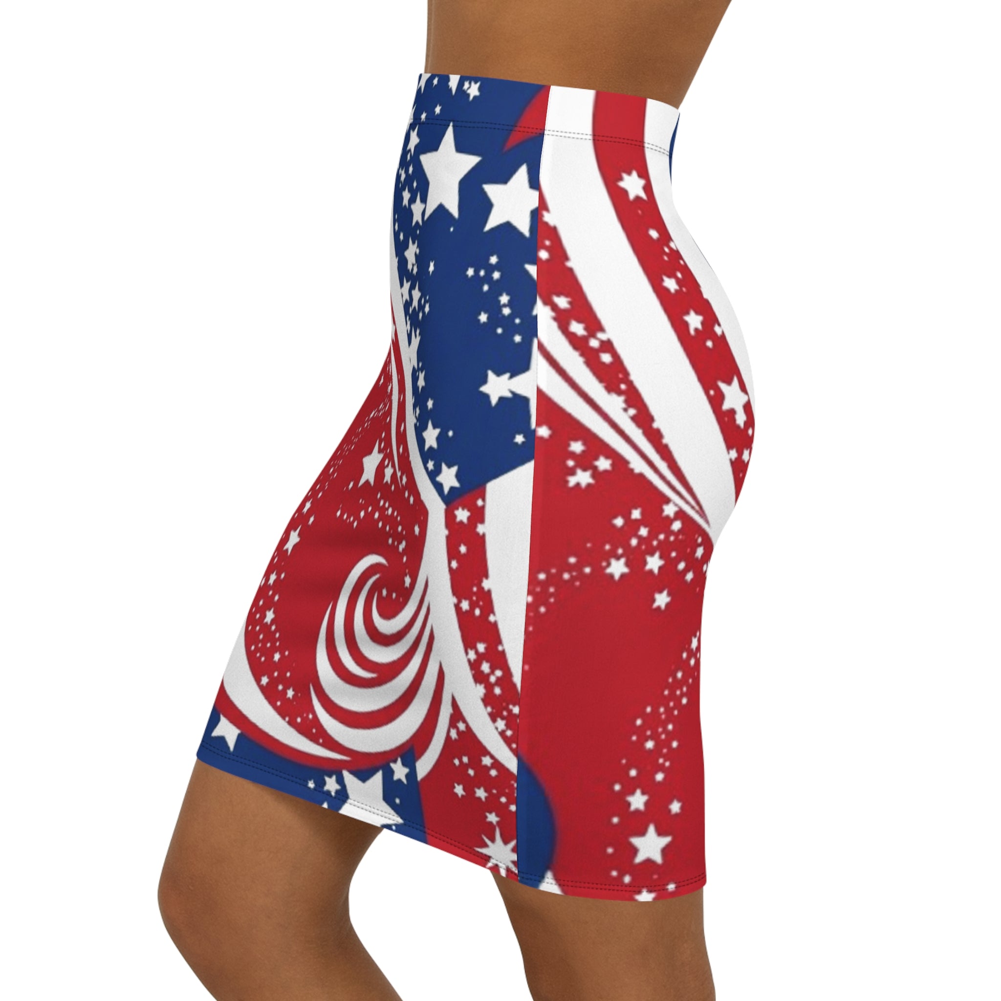 Patriotic Stars and Swirls American Flag Pencil Skirt