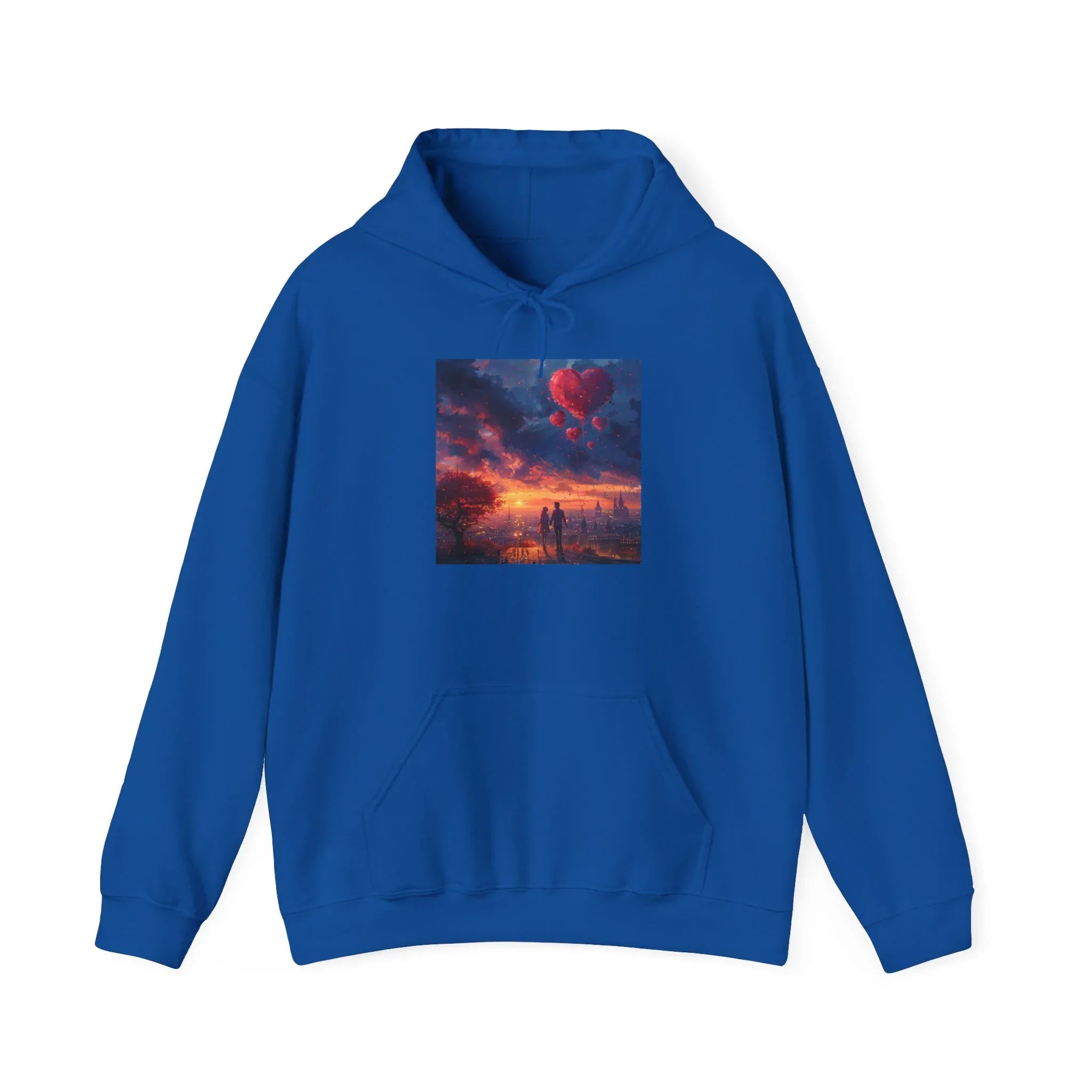 Romantic Sunset Hoodie with Hot Air Balloon, Unisex Sweatshirt for Valentines Day, Valentine's Day T-Shirts, Personalized Valentine's Gifts - 250 USA Celebration