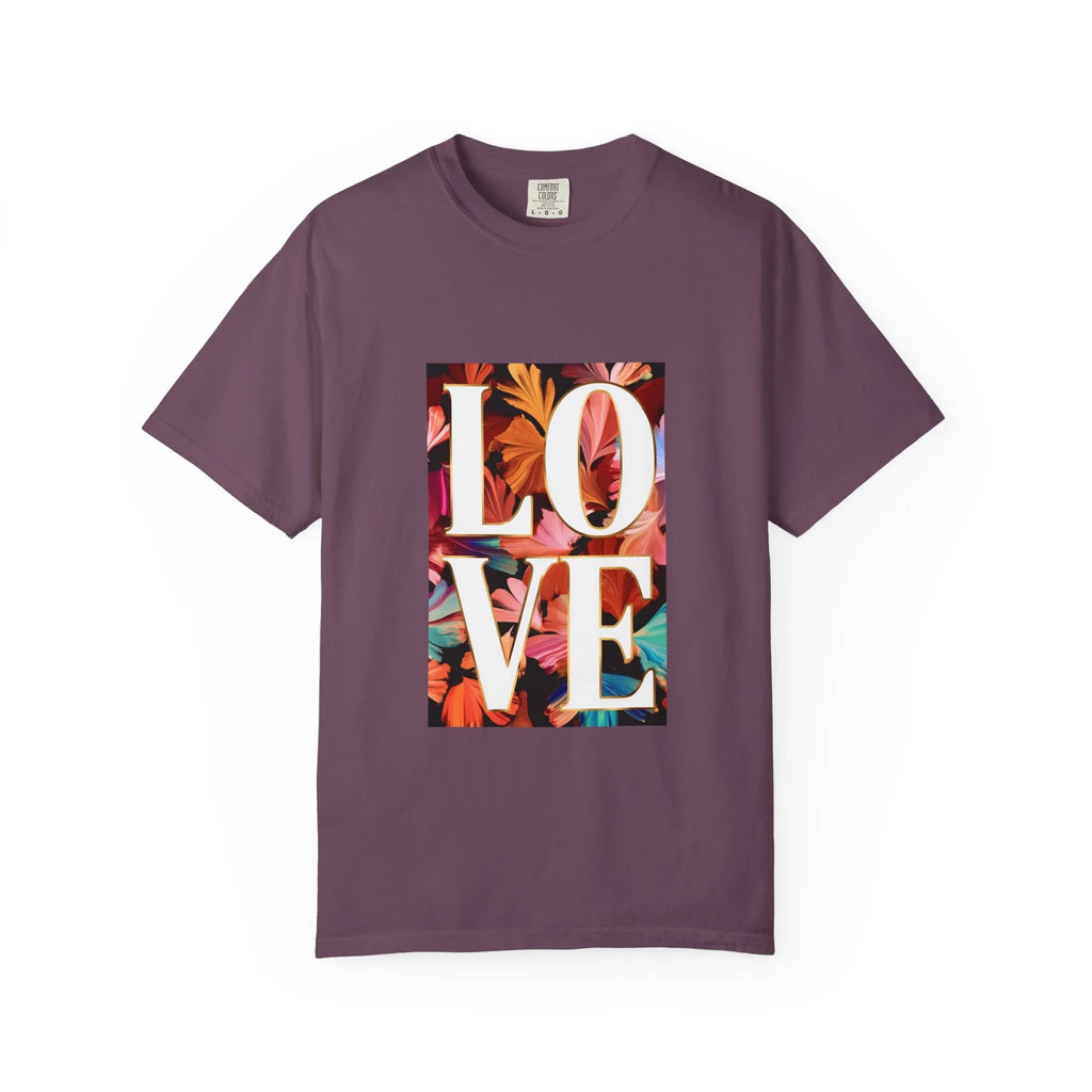 LOVE Floral Block T-Shirt | Tropical Flowers Typography - 250 USA Celebration