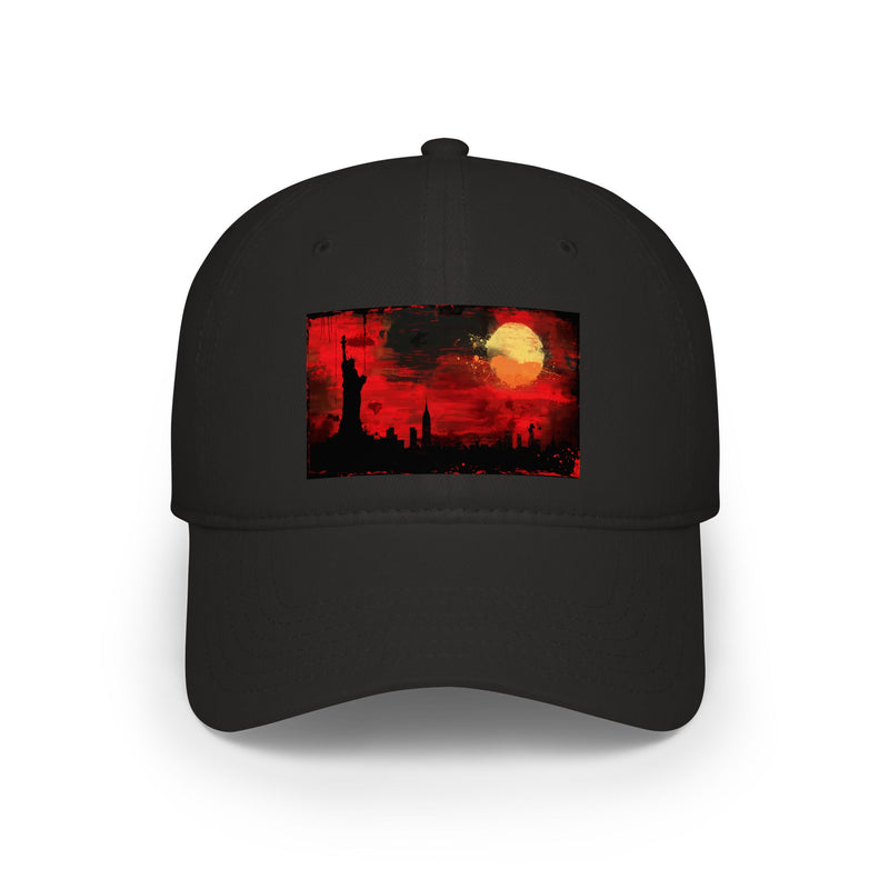 Low Profile Baseball Cap — Red Moon Gothic City Skyline Design