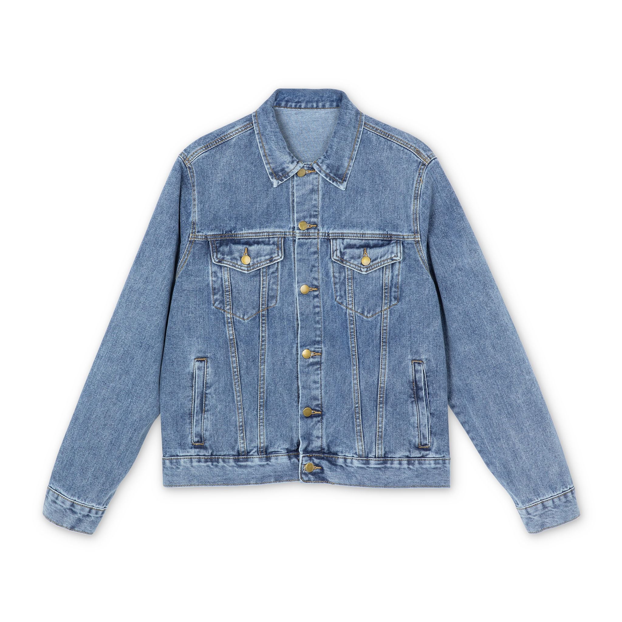 Men's Denim Jacket with Vintage American Flag & Bald Eagle Back Print