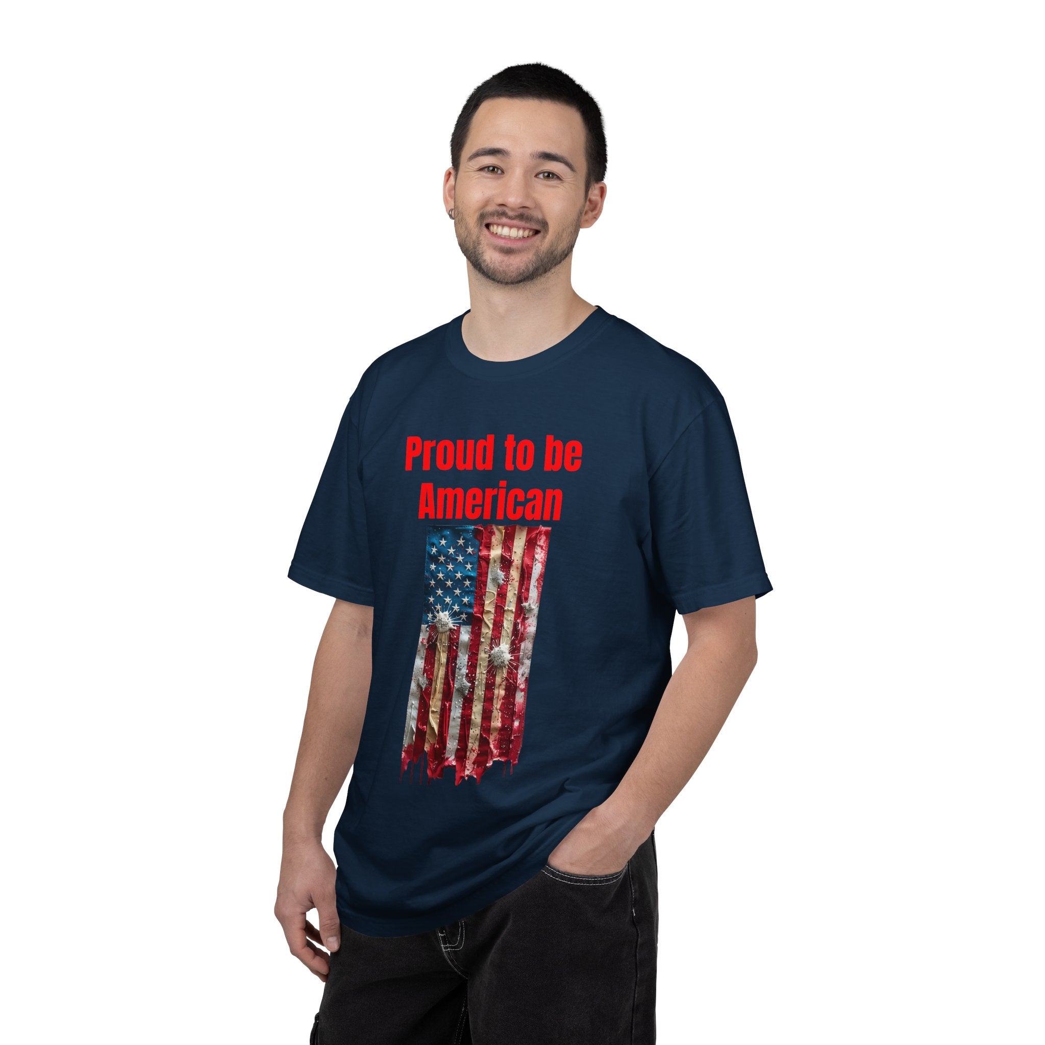 Proud to be American T-Shirt — Distressed Flag Patriotic Tee for 4th of July