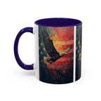 Colorful Mugs (11oz, 15oz) American Eagle Flying Coffee Cup, Patriotic American Eagle flying with American Flag in background - 250 USA Celebration