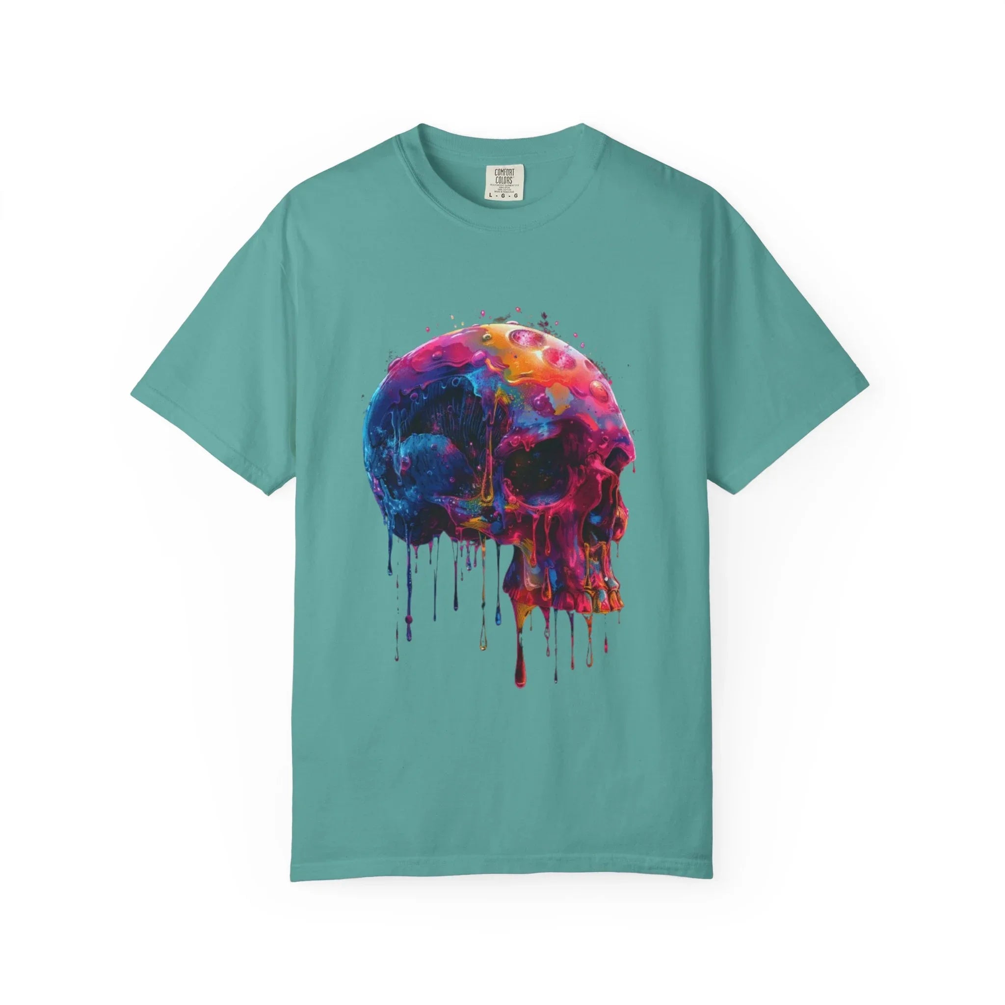 Colorful Drip Skull T-shirt | Watercolor Skull Shirt, Artistic Gothic Tee - 250 USA Celebration