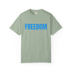 Freedom Graphic T-Shirt — Bold Blue Text Patriotic Tee