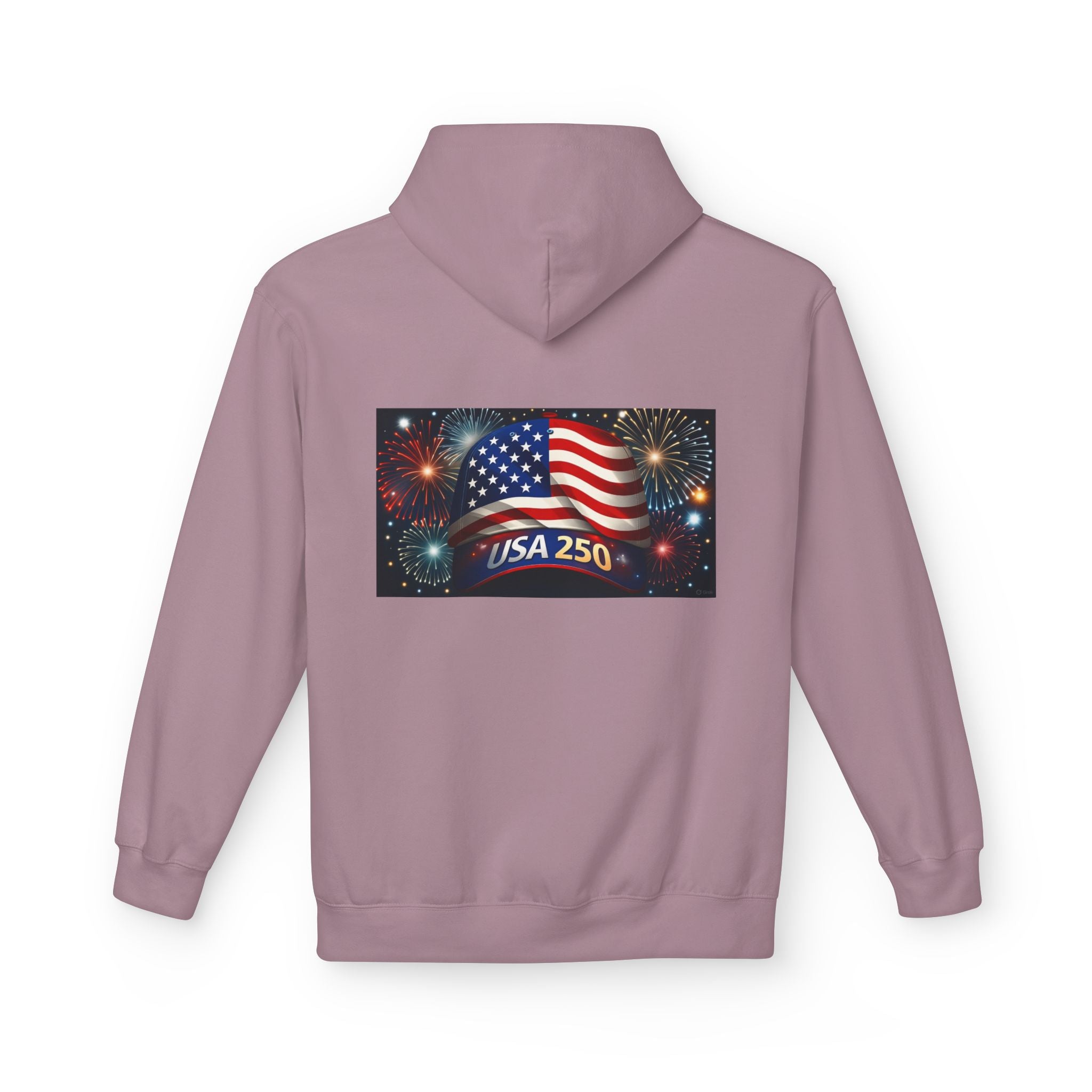 USA 250 Patriotic Hoodie with American Flag & Fireworks