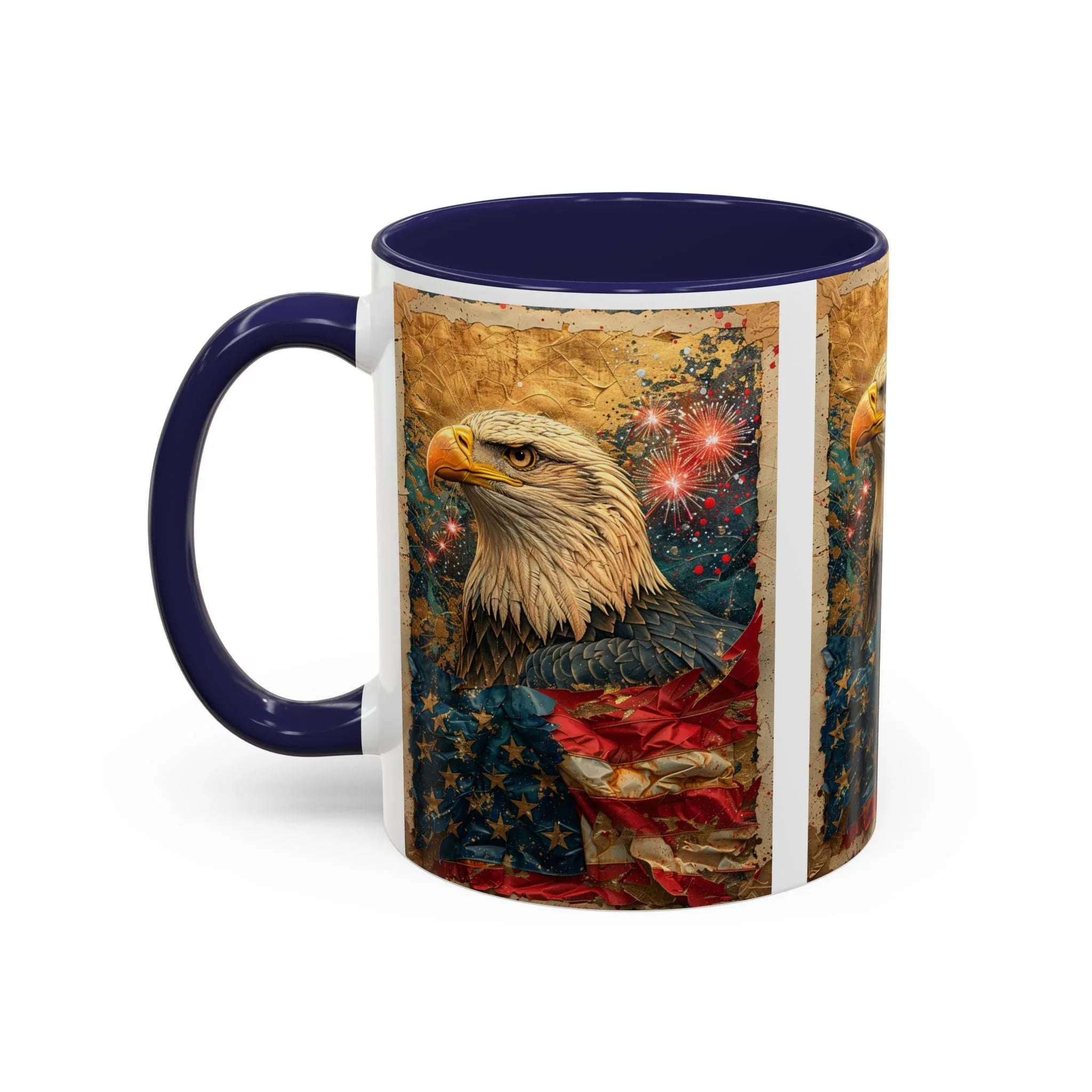 Bald Eagle with Tattered American Flag Coffee Mug | Fireworks Patriotic 11oz 15oz - 250 USA Celebration