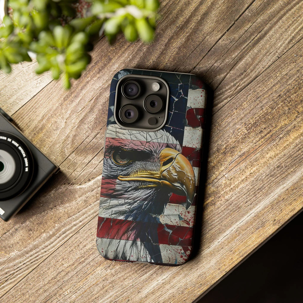 American Flag Bald Eagle phone case | Patriotic iPhone cover, cracked vintage flag design - 250 USA Celebration