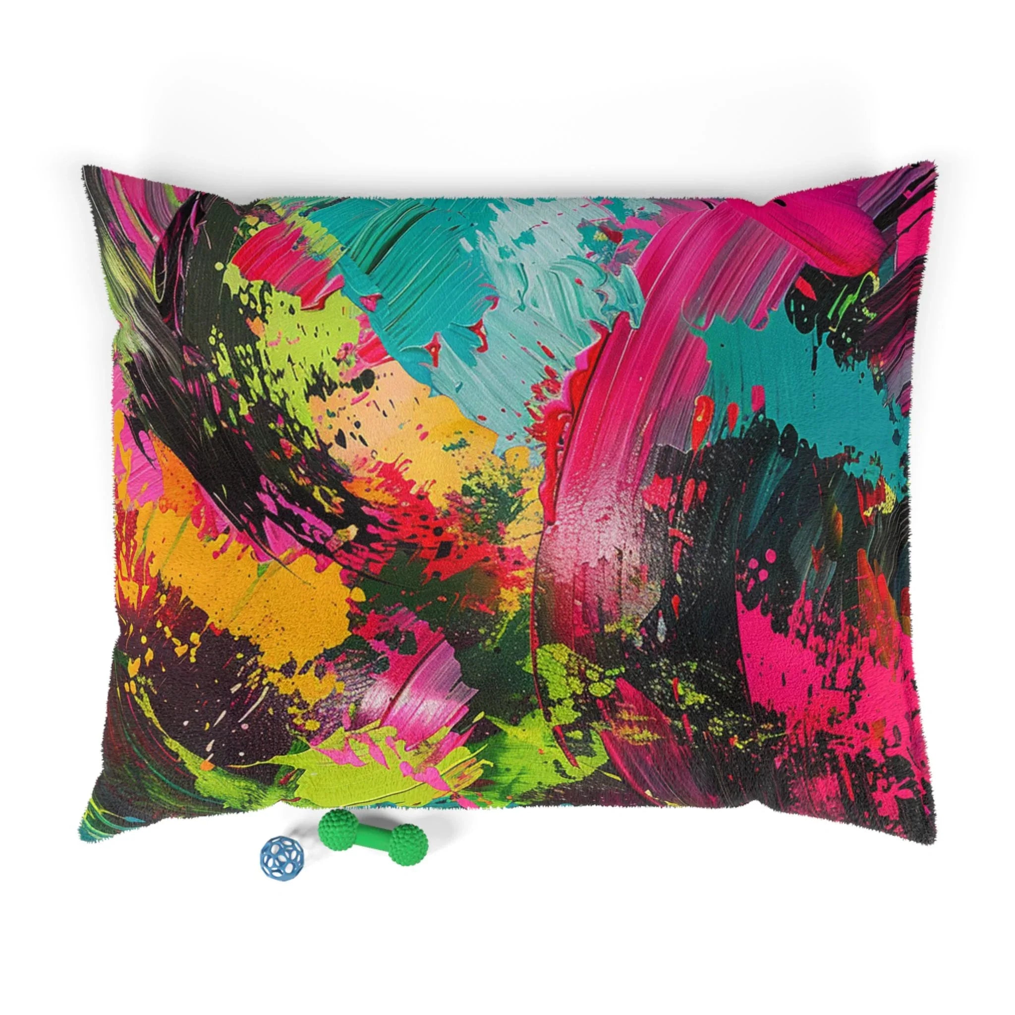 Neon Paint Splash Pet Bed | Abstract Colorful Brushstroke Dog Cushion - 250 USA Celebration