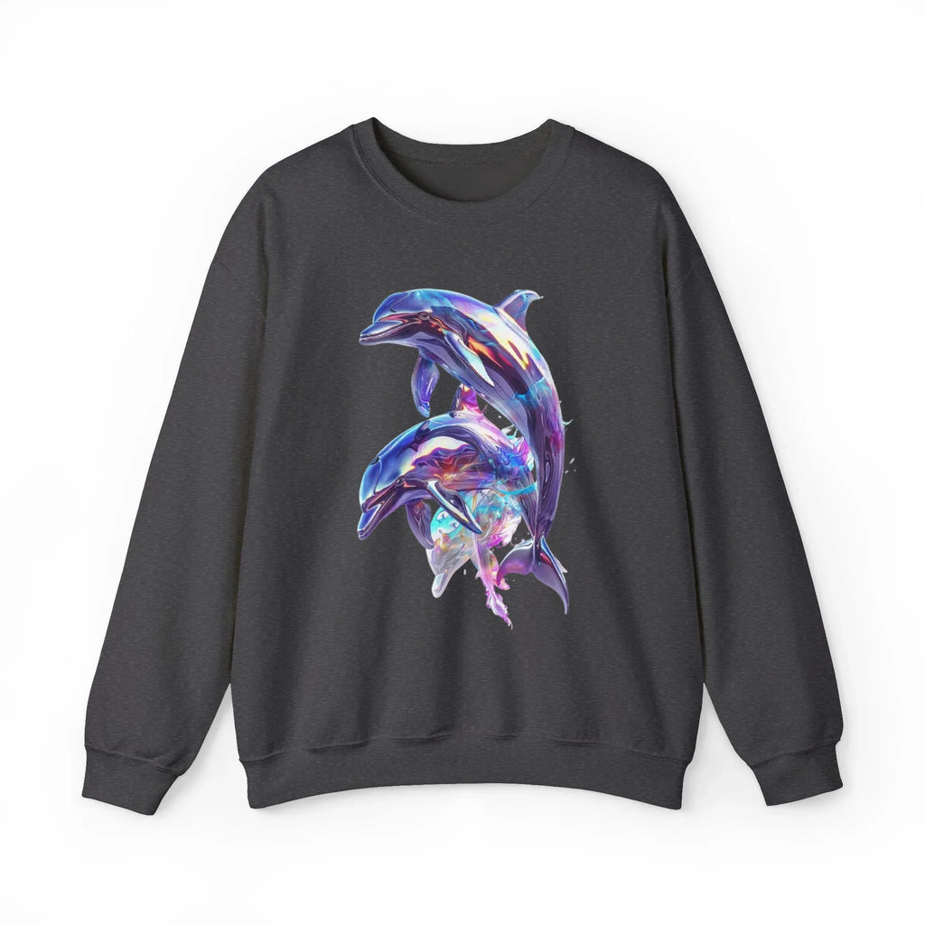 Iridescent Dolphin Trio Sweatshirt | Ocean Marine Animal Crewneck - 250 USA Celebration