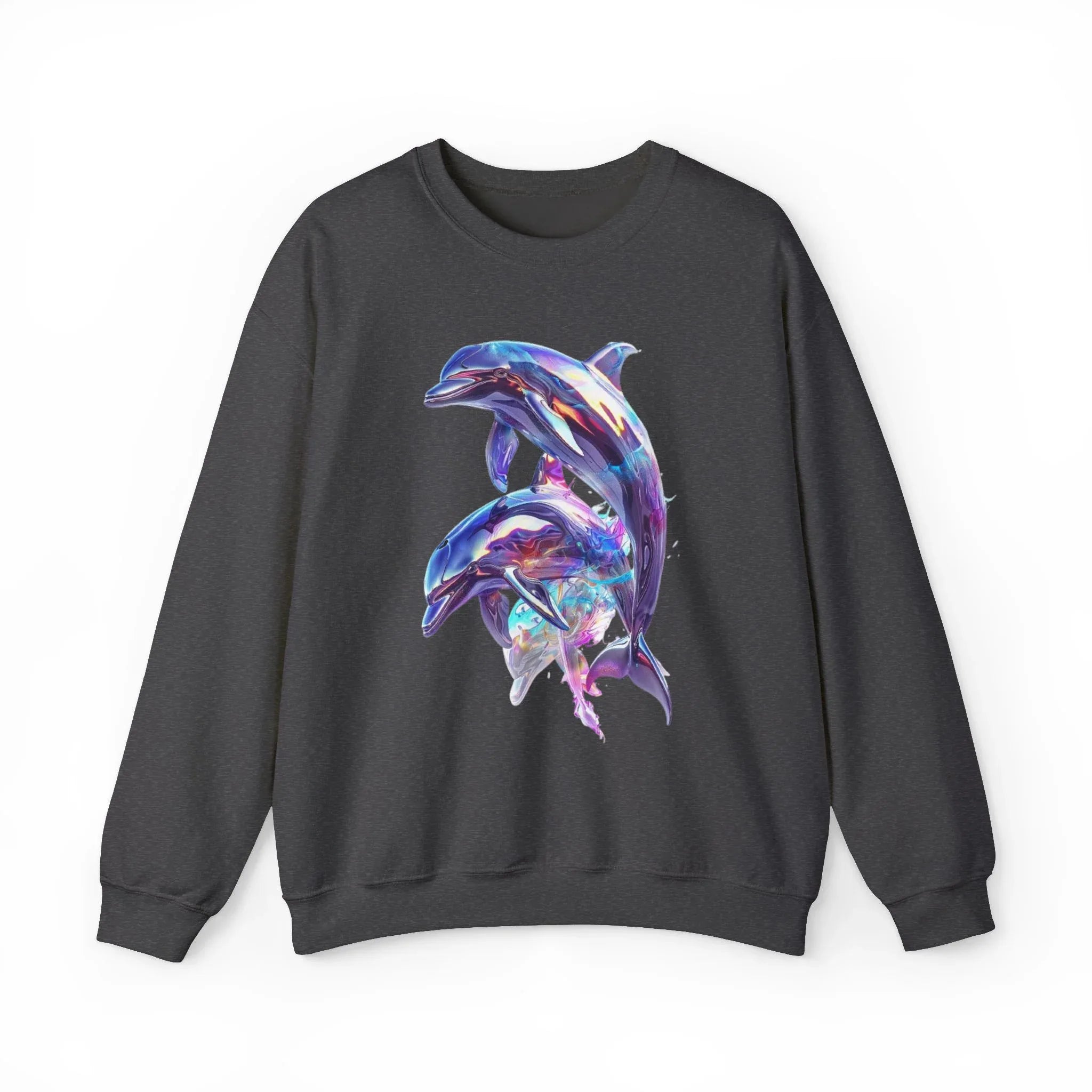 Iridescent Dolphin Trio Sweatshirt | Ocean Marine Animal Crewneck - 250 USA Celebration