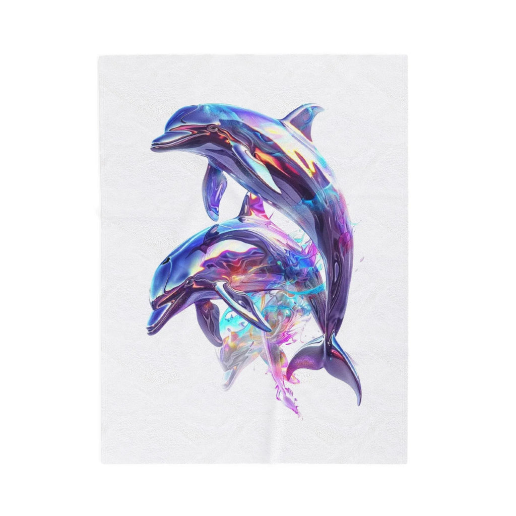 Iridescent Dolphins Velveteen Plush Blanket | Colorful Ocean Art - 250 USA Celebration