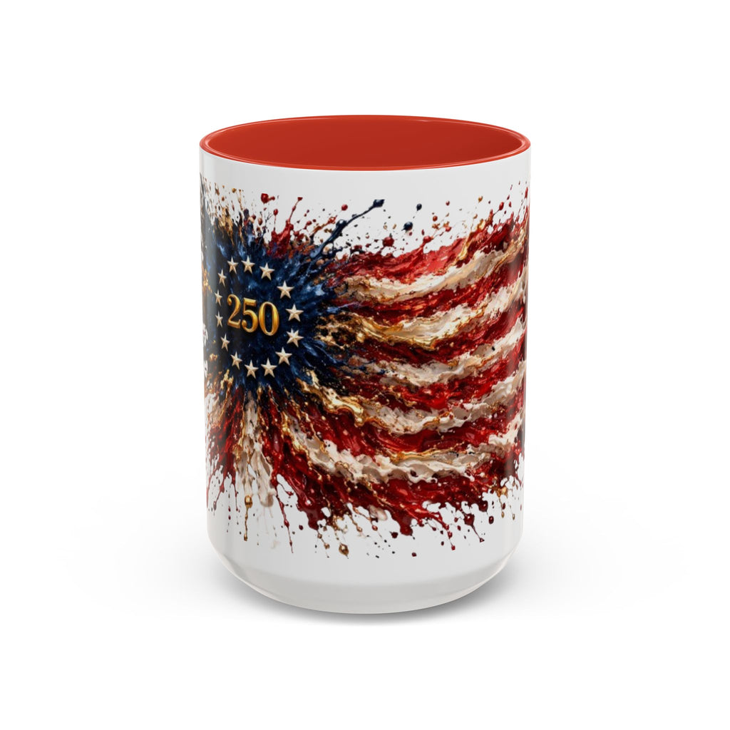 Patriotic 250th Anniversary Coffee Mug – American Flag Splash Accent (11/15oz)
