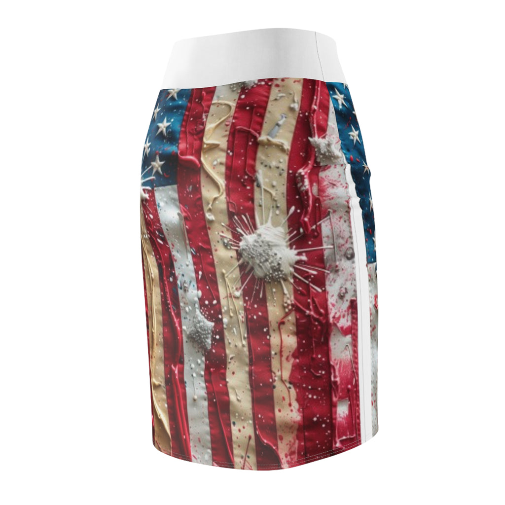 American Flag Bullet Hole Pencil Skirt – Patriotic Distressed USA Print