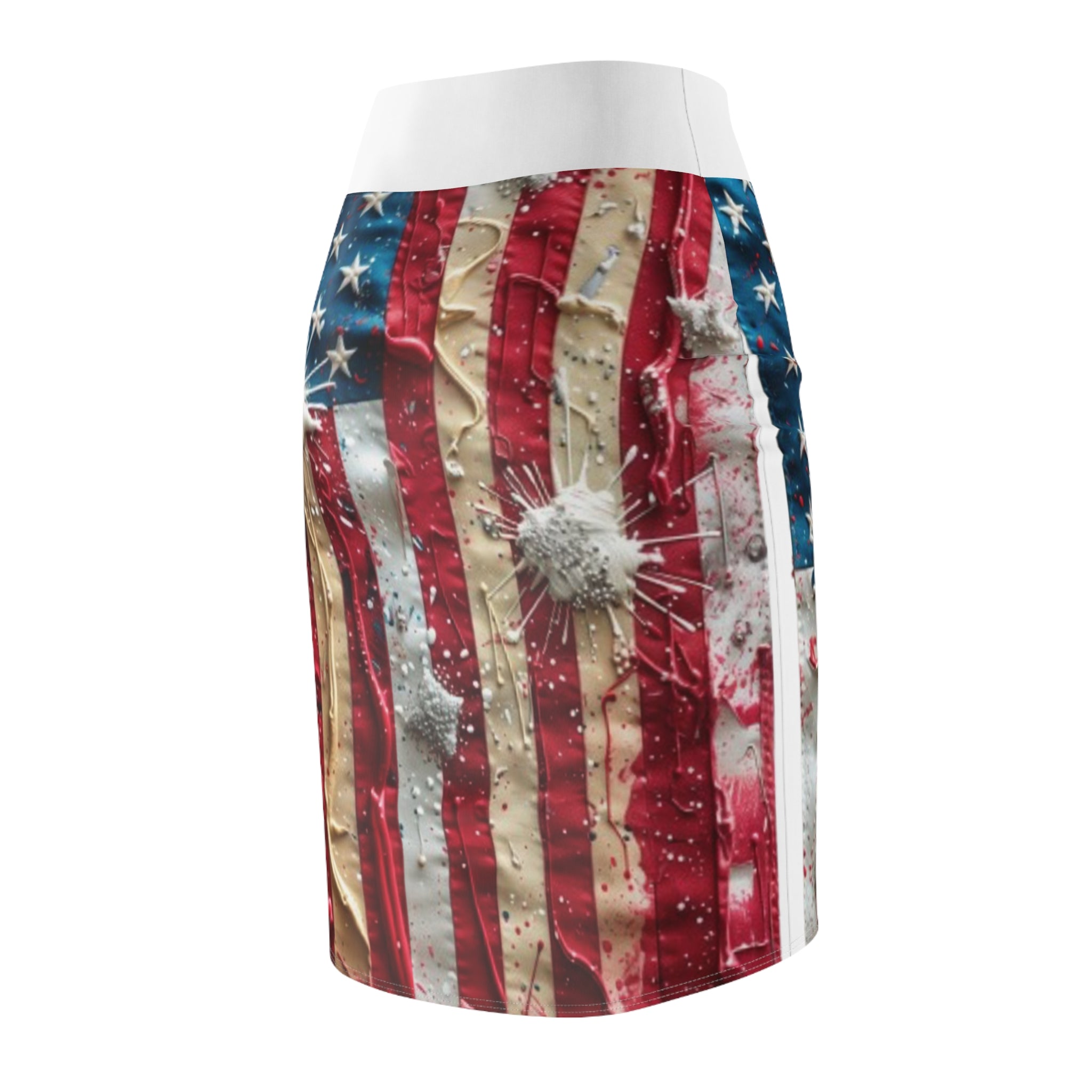 American Flag Bullet Hole Pencil Skirt – Patriotic Distressed USA Print
