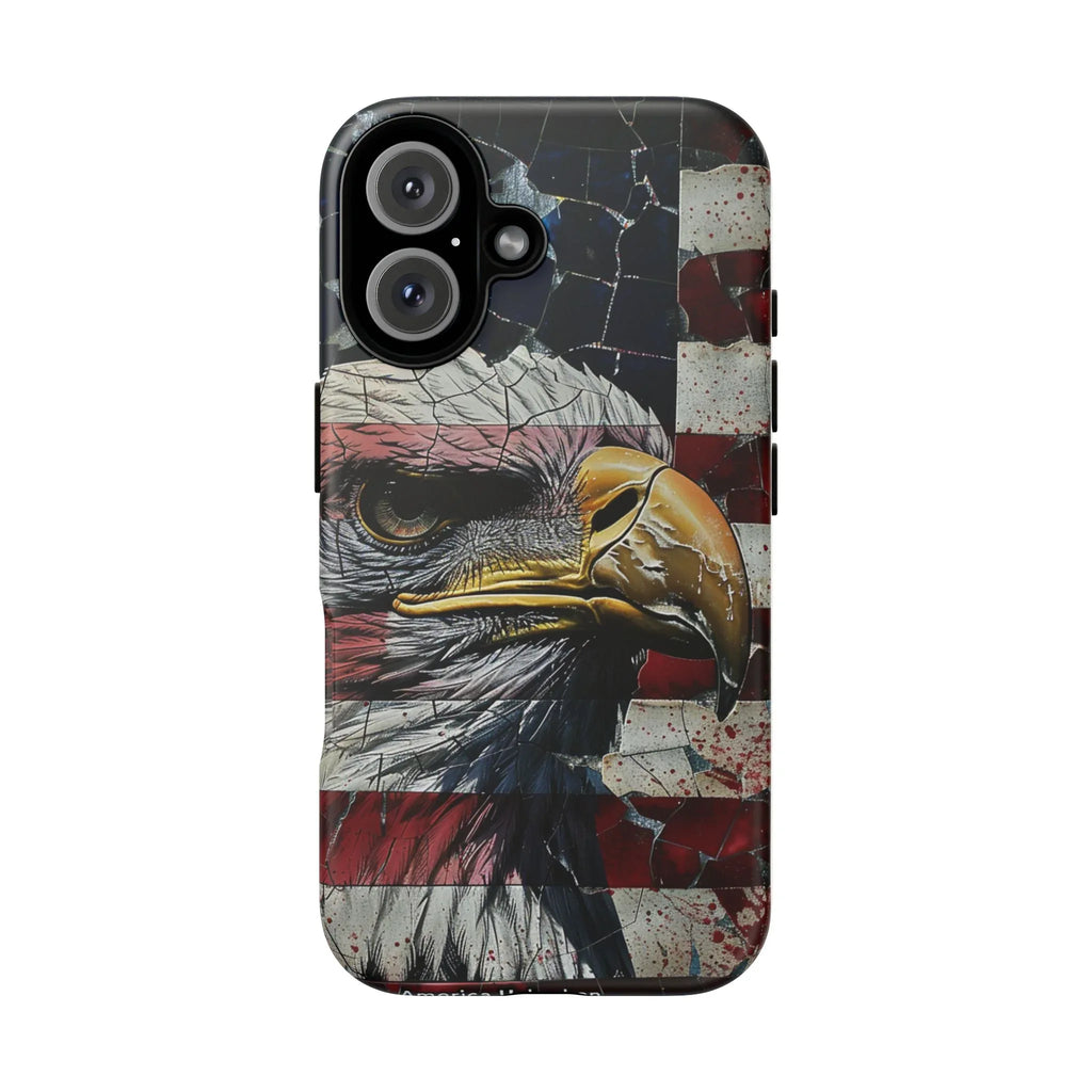 American Flag Bald Eagle phone case | Patriotic iPhone cover, cracked vintage flag design - 250 USA Celebration