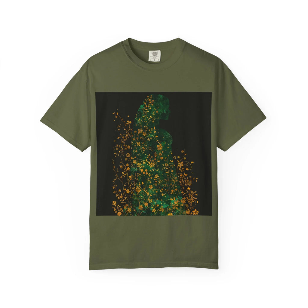 Green Floral Silhouette T-shirt | Botanical Sparkle Art abstract art t-shirt, women's, abstract graphic tee women, girls abstract shirt - 250 USA Celebration
