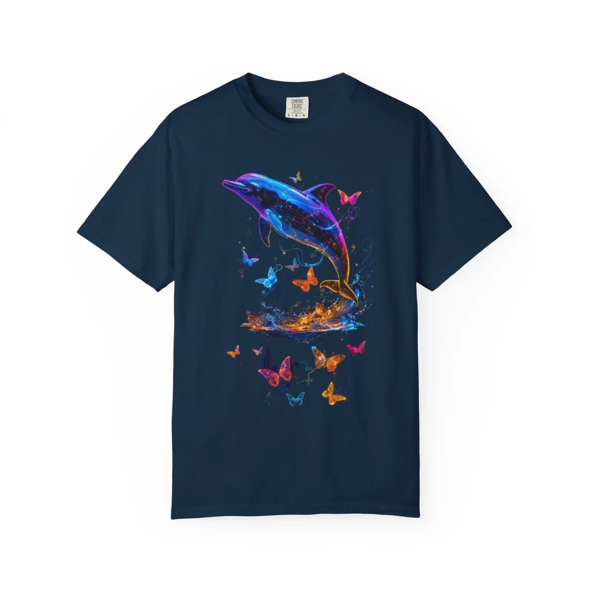 Colorful Dolphin Splash with Butterflies T-Shirt | Ocean Animal Tee - 250 USA Celebration