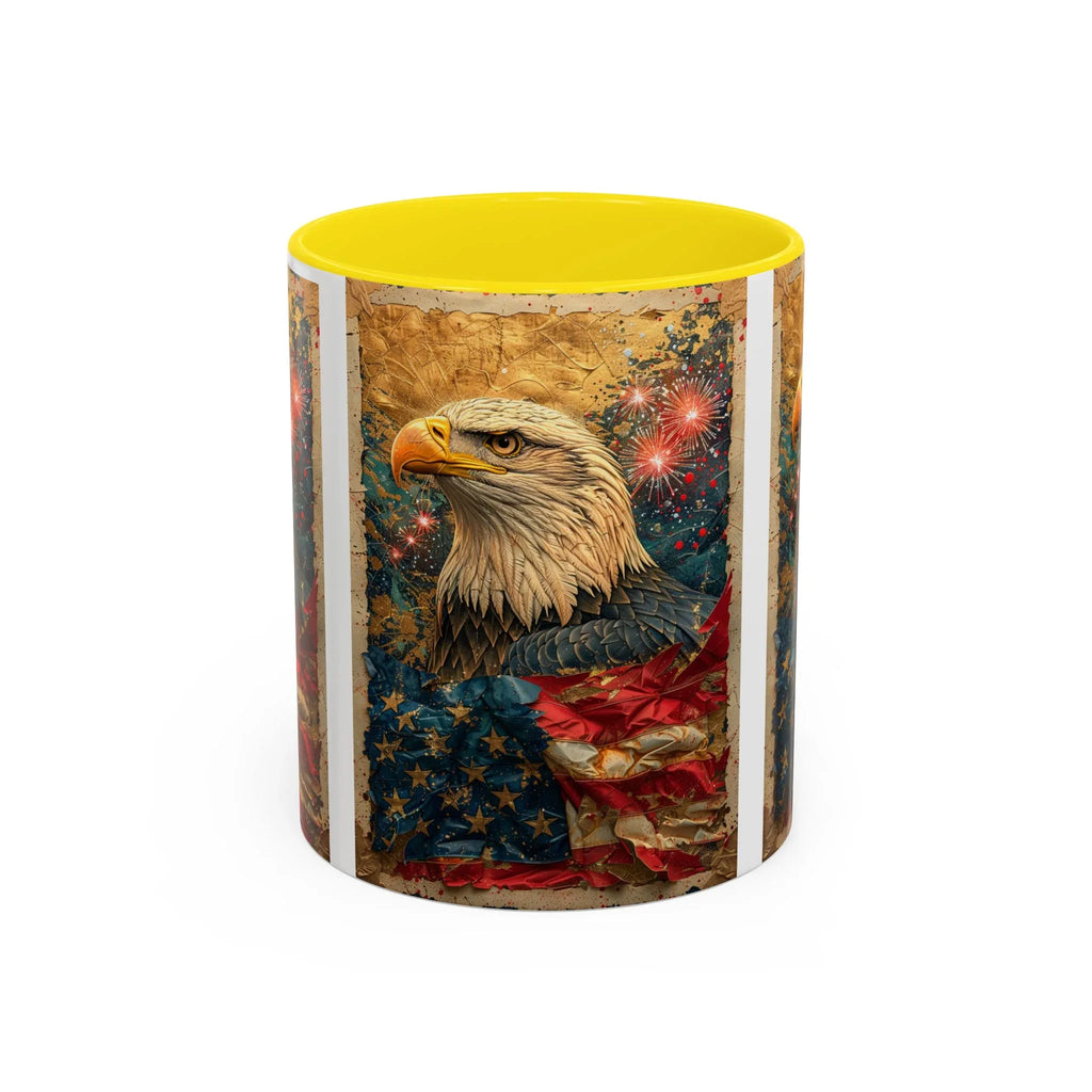 Bald Eagle with Tattered American Flag Coffee Mug | Fireworks Patriotic 11oz 15oz - 250 USA Celebration