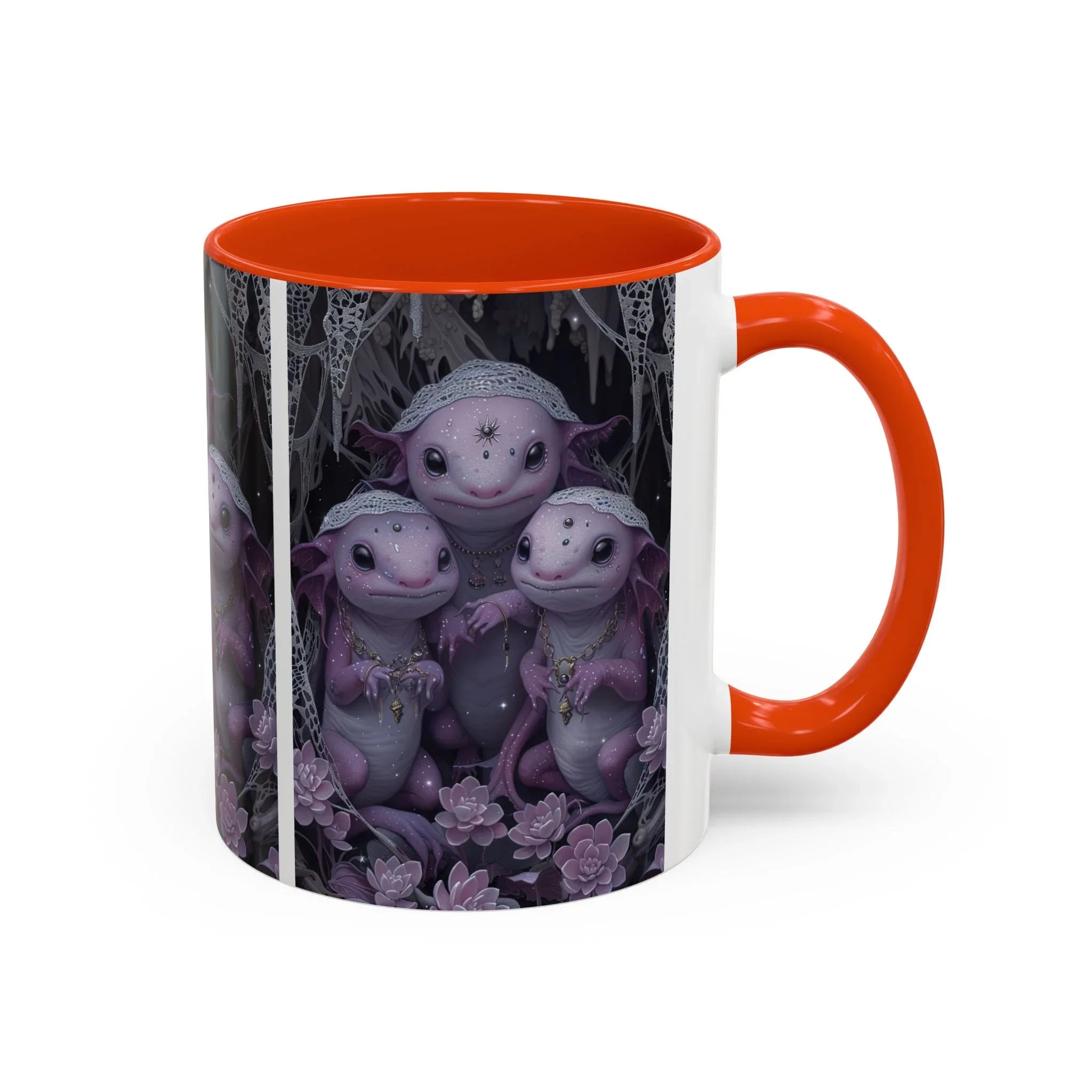 Purple Axolotl Trio Mug | Cute Amphibian Art Ceramic Coffee Cup - 250 USA Celebration