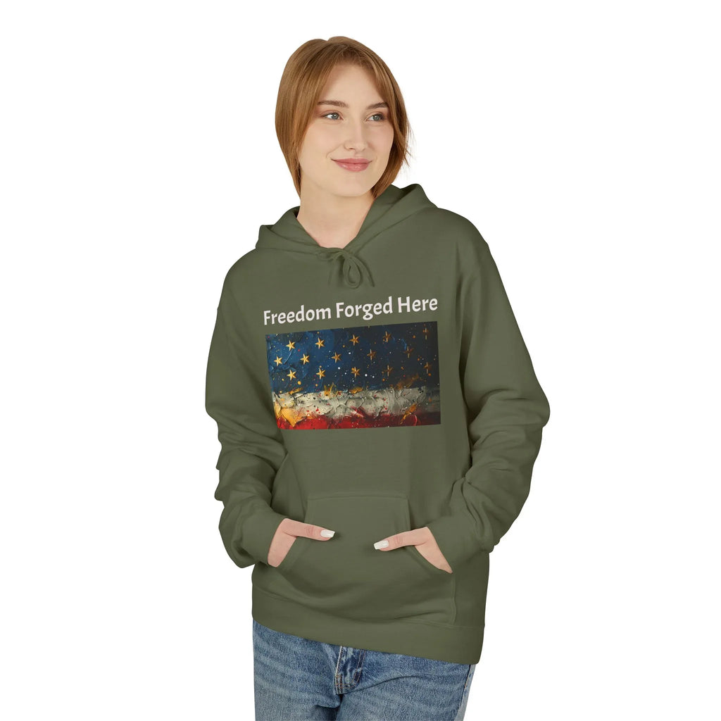 Freedom Forged Here American Flag Hoodie | Patriotic USA - 250 USA Celebration