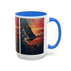 Colorful Mugs (11oz, 15oz) American Eagle Flying Coffee Cup, Patriotic American Eagle flying with American Flag in background - 250 USA Celebration