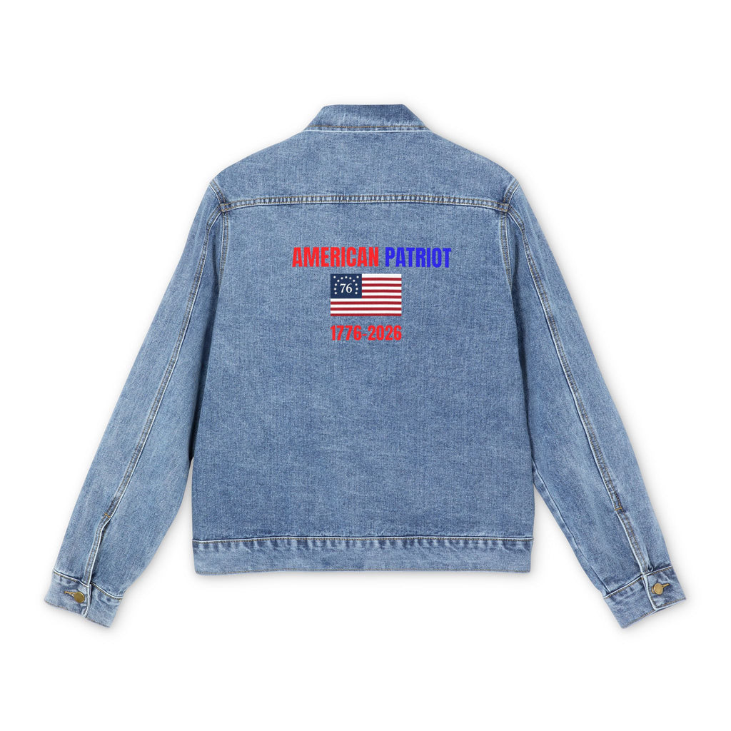 Men's Denim Jacket with Vintage American Flag & Bald Eagle Back Print