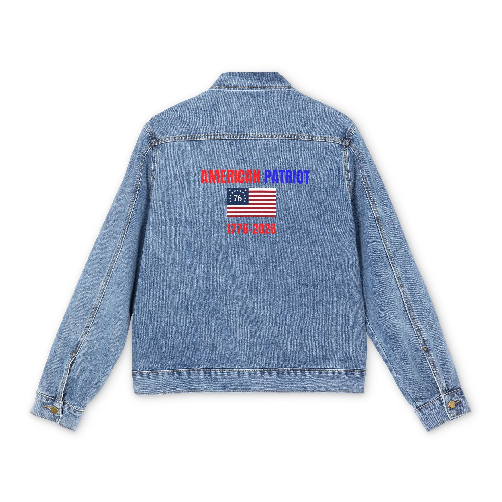 Men's Denim Jacket with Vintage American Flag & Bald Eagle Back Print
